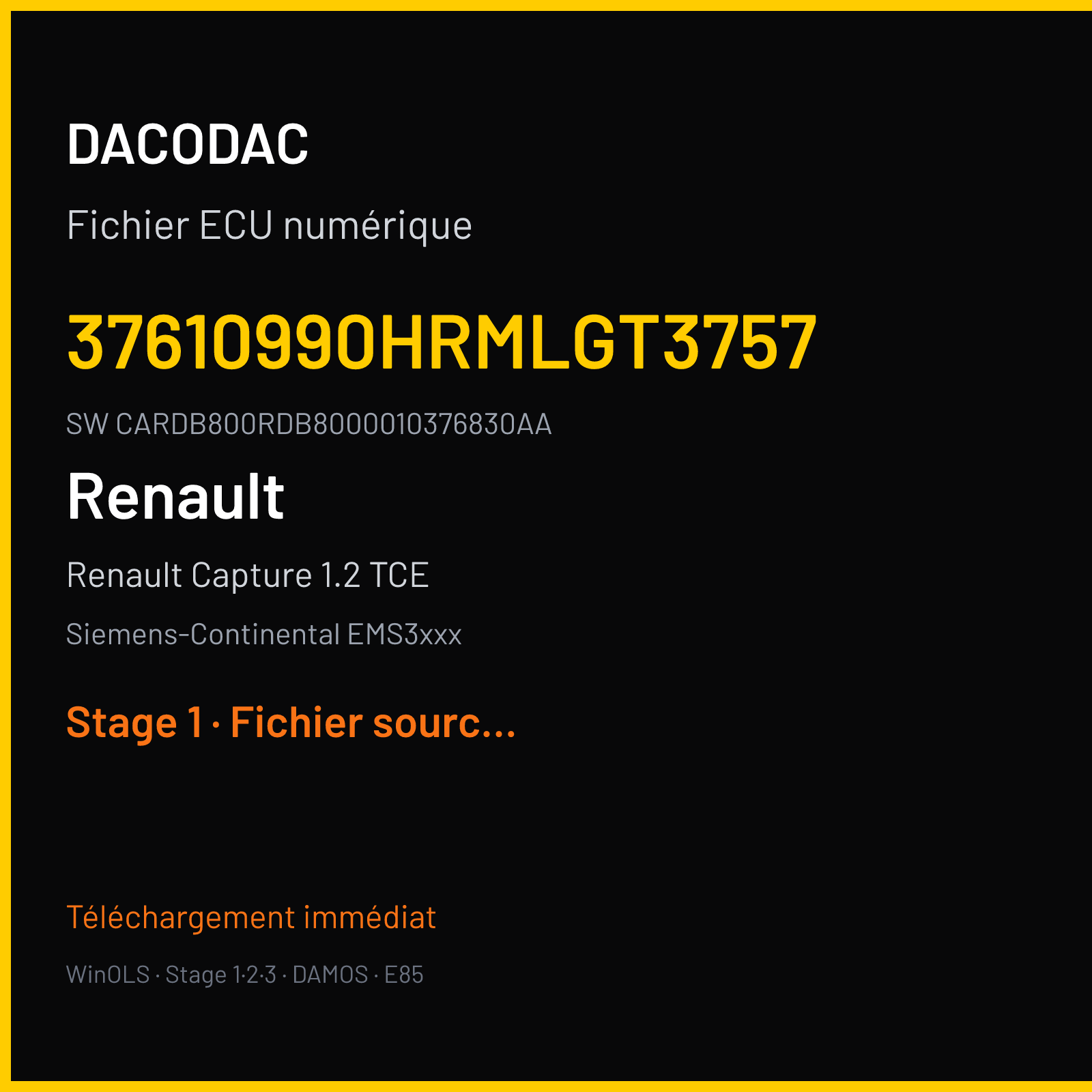 Renault Capture 1.2 TCE 120 ch (2018) — Siemens-Continental EMS3xxx — 37610990HRMLGT3757 · CARDB800RDB8000010376830AA · RDB2180000000 — Stage 1
