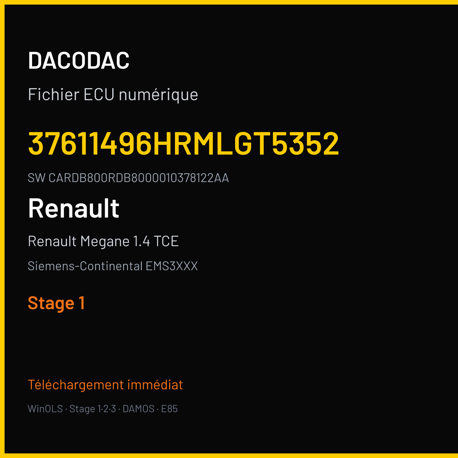 Renault Megane 1.4 TCE 130 ch (2018) — Siemens-Continental EMS3XXX — 37611496HRMLGT5352 · CARDB800RDB8000010378122AA · RDB2180000000 — Stage 1