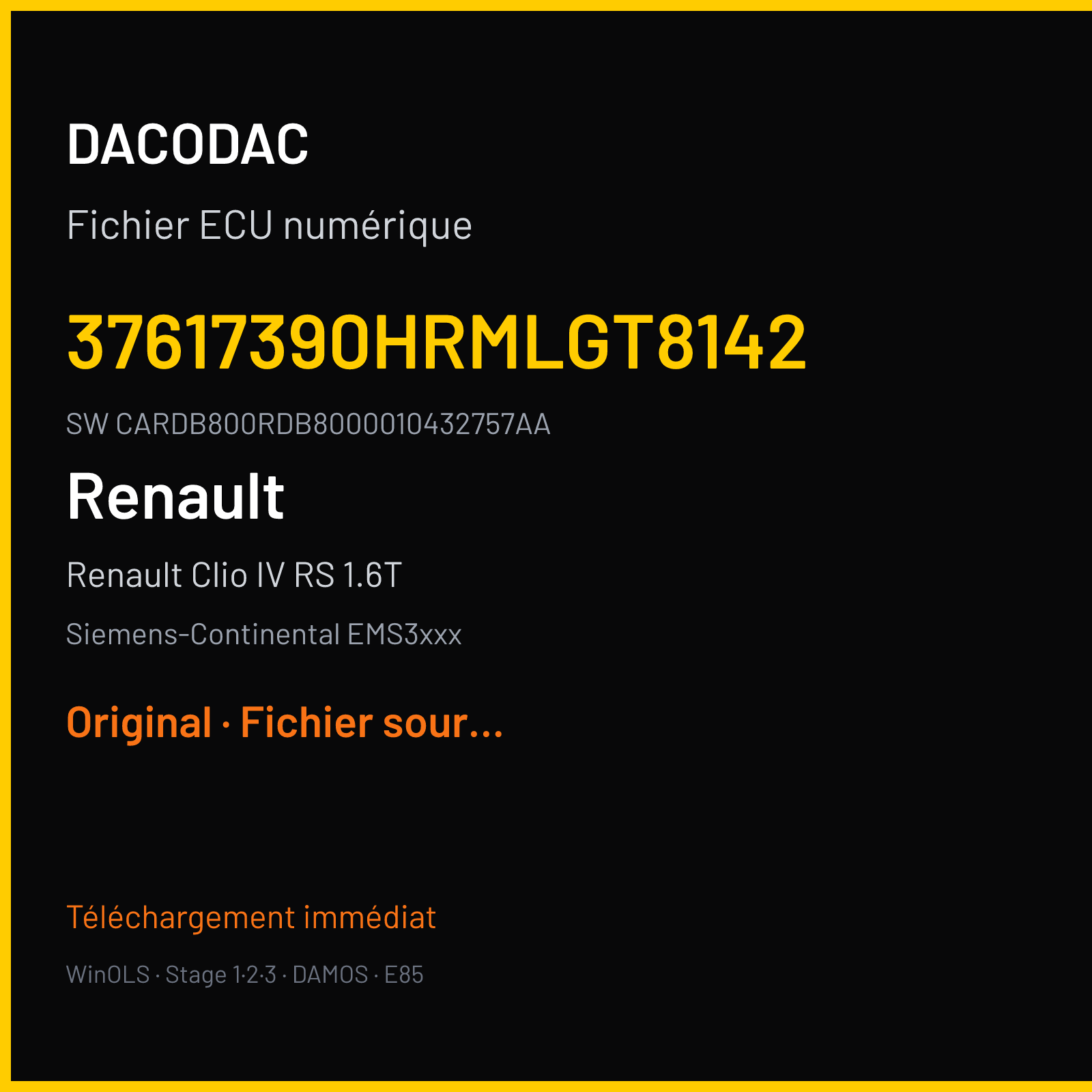 Renault Clio IV RS 1.6T 200 ch (2015) — Siemens-Continental EMS3xxx — 37617390HRMLGT8142 · CARDB800RDB8000010432757AA · RDB2180000000 — Original