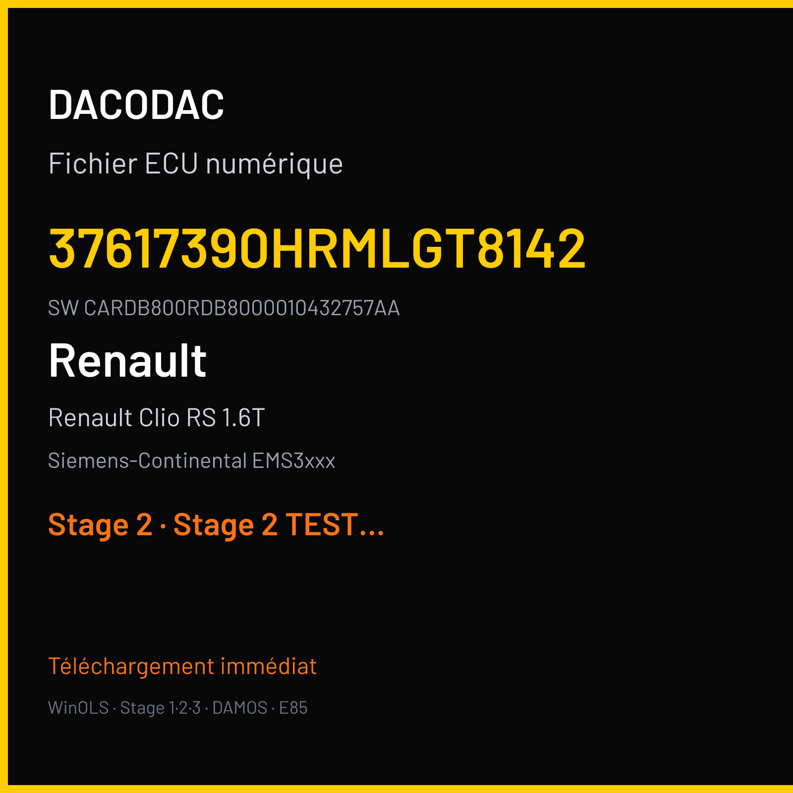 Renault Clio RS 1.6T 200 ch (2016) — Siemens-Continental EMS3xxx — 37617390HRMLGT8142 · CARDB800RDB8000010432757AA · RDB2180000000 — Stage 2