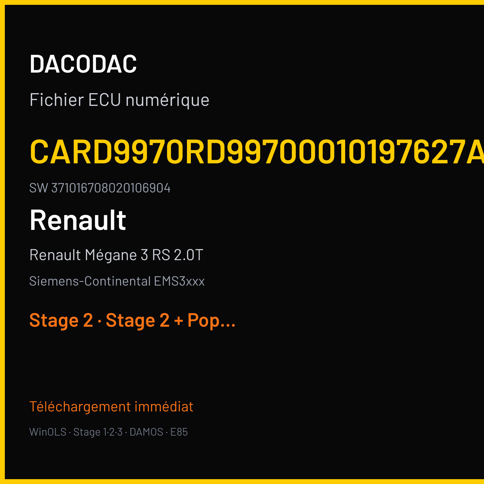 Renault Mégane 3 RS 2.0T 250 ch (2011) — Siemens-Continental EMS3xxx — CARD9970RD99700010197627AA · 371016708020106904 · RD9A197000000 — Stage 2