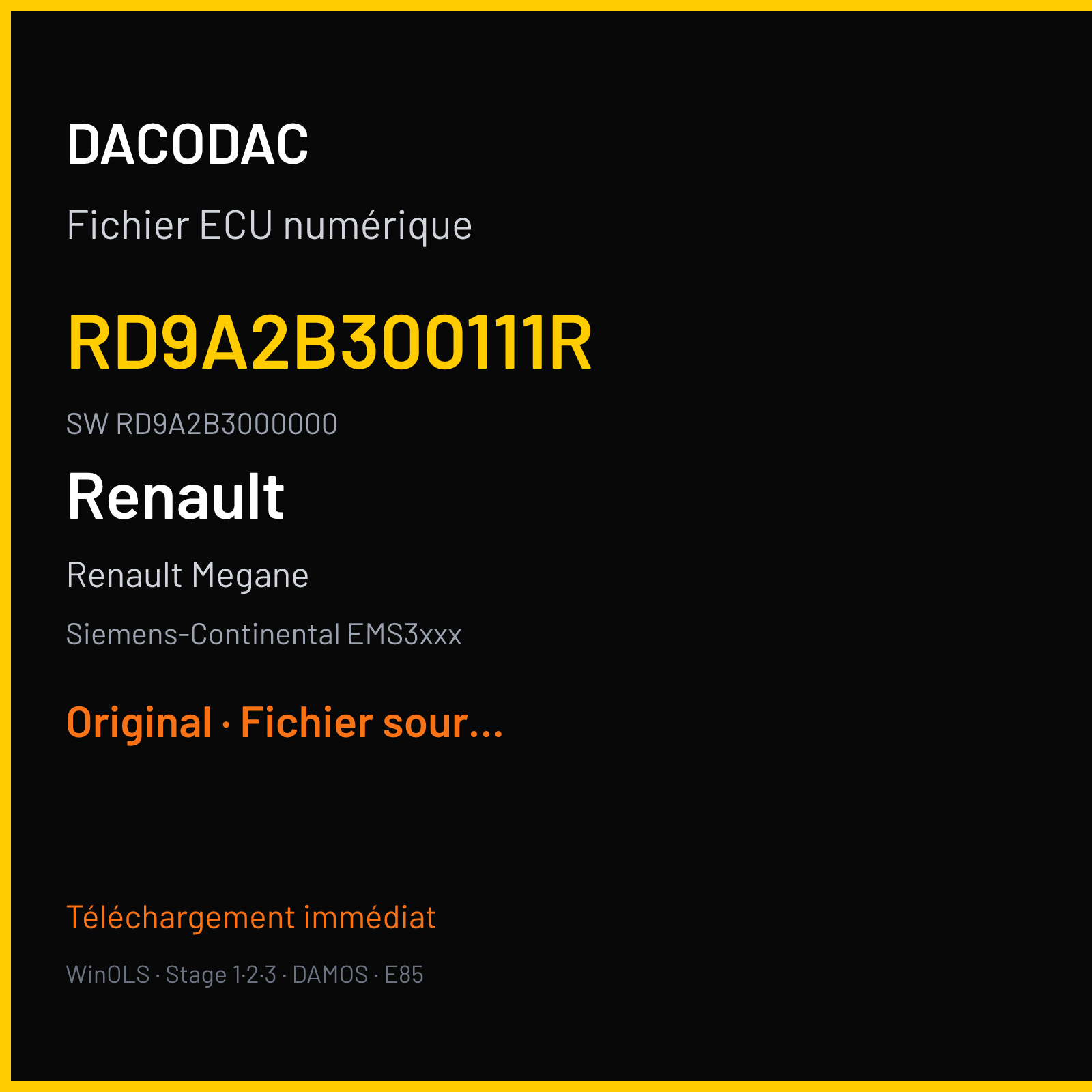 Renault Megane (2011) — Siemens-Continental EMS3xxx — RD9A2B300111R · RD9A2B3000000 — Original