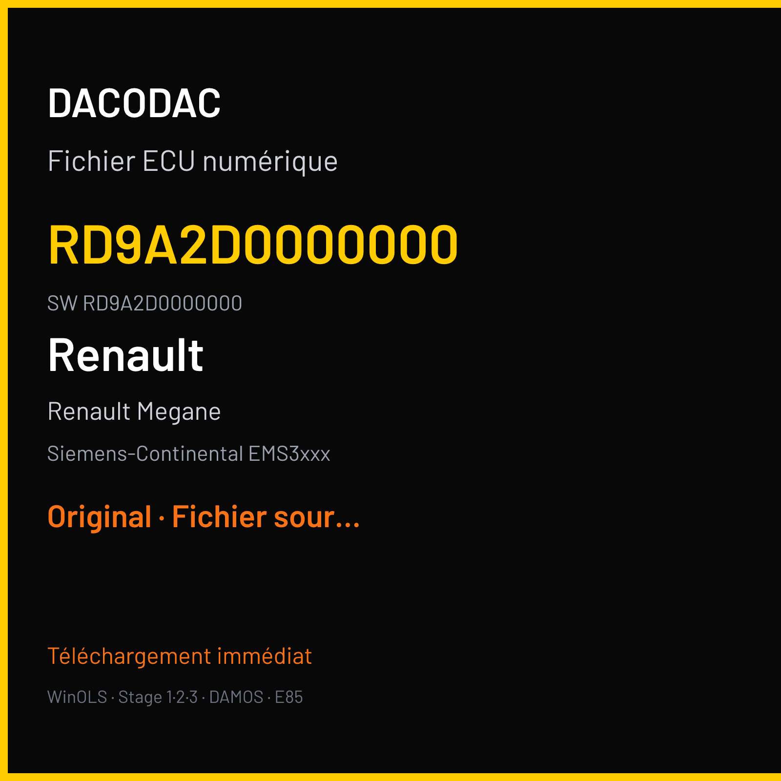 Renault Megane (2013) — Siemens-Continental EMS3xxx — RD9A2D0000000 · RD9A2D0000000 — Original