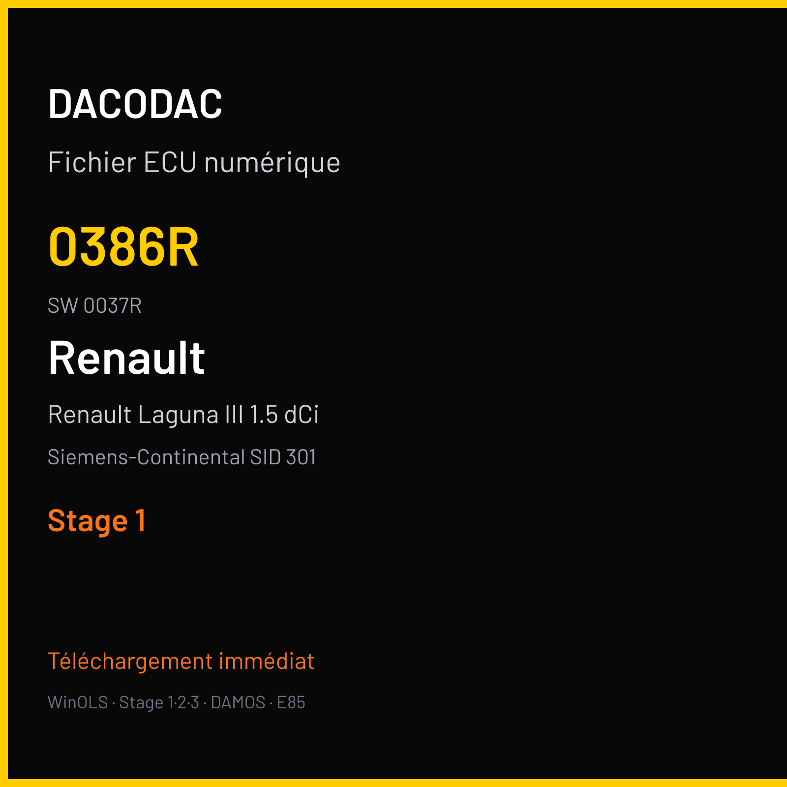 Renault Laguna III 1.5 dCi 109 ch (2011) — Siemens-Continental SID 301 — 0386R · 0037R — Stage 1