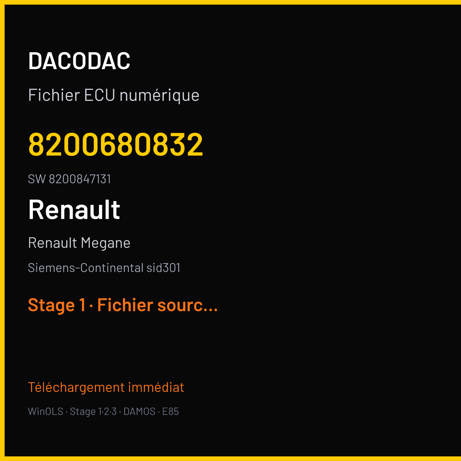 Renault Megane (2008) — Siemens-Continental sid301 — 8200680832 · 8200847131 — Stage 1