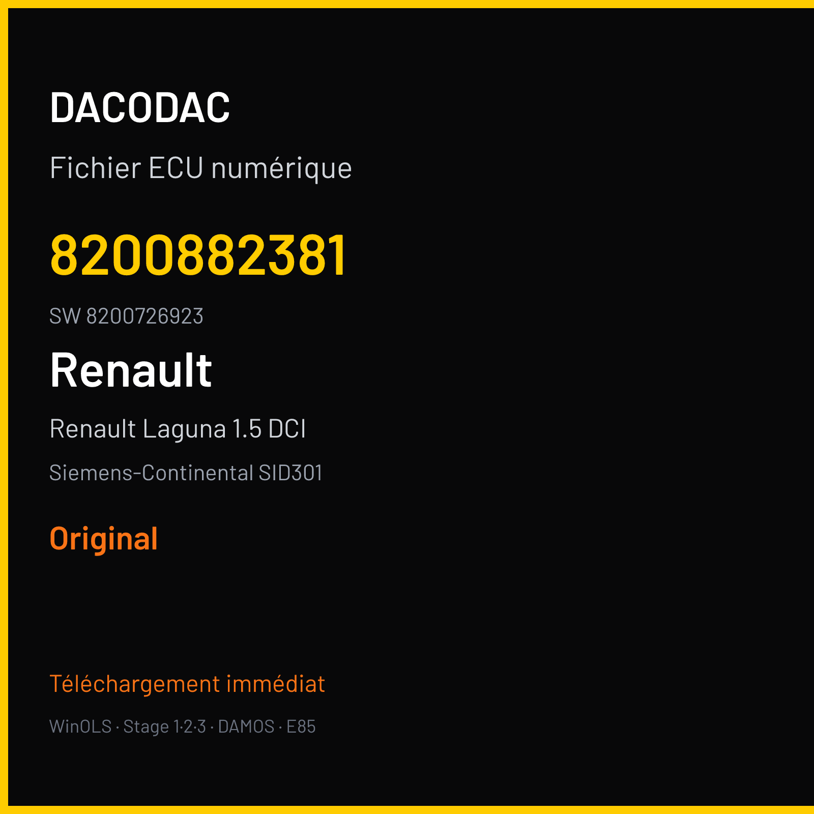 Renault Laguna 1.5 DCI 109 ch (2008) — Siemens-Continental SID301 — 8200882381 · 8200726923 · RM22085000000 — Original