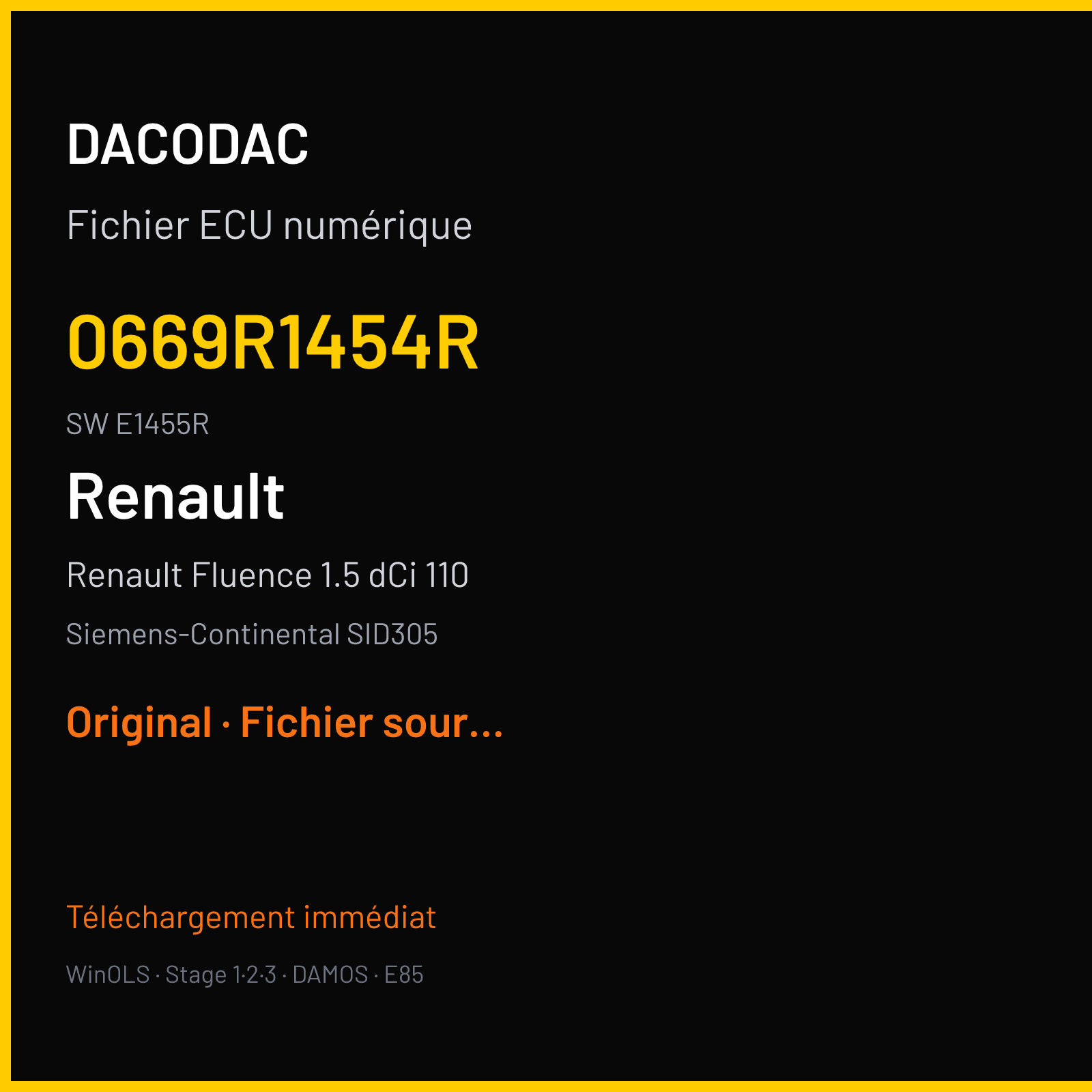 Renault Fluence 1.5 dCi 110 110 ch (2012) — Siemens-Continental SID305 — 0669R1454R · E1455R · RM621C2000000 — Original