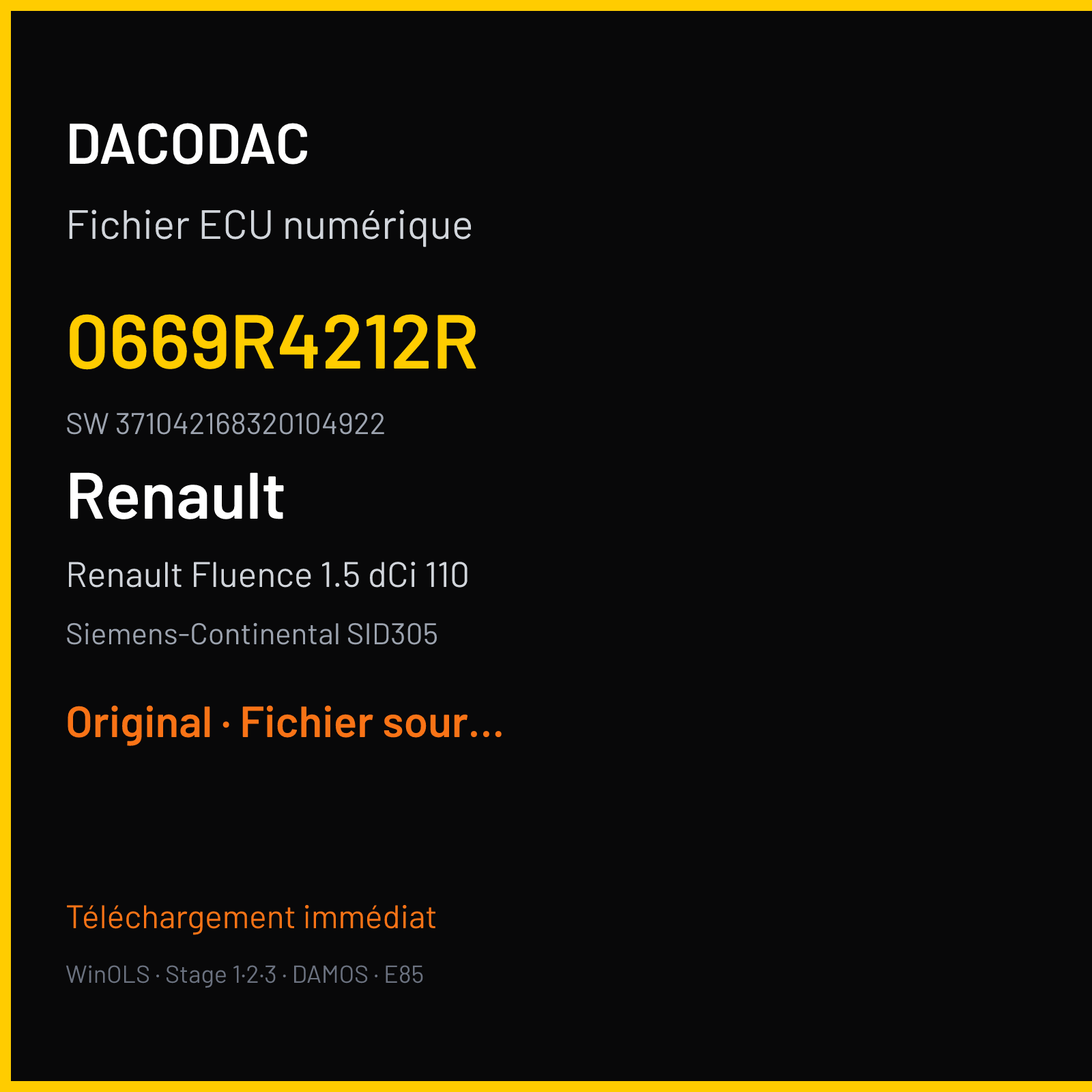 Renault Fluence 1.5 dCi 110 110 ch (2011) — Siemens-Continental SID305 — 0669R4212R · 371042168320104922 · RM621D0000000 — Original