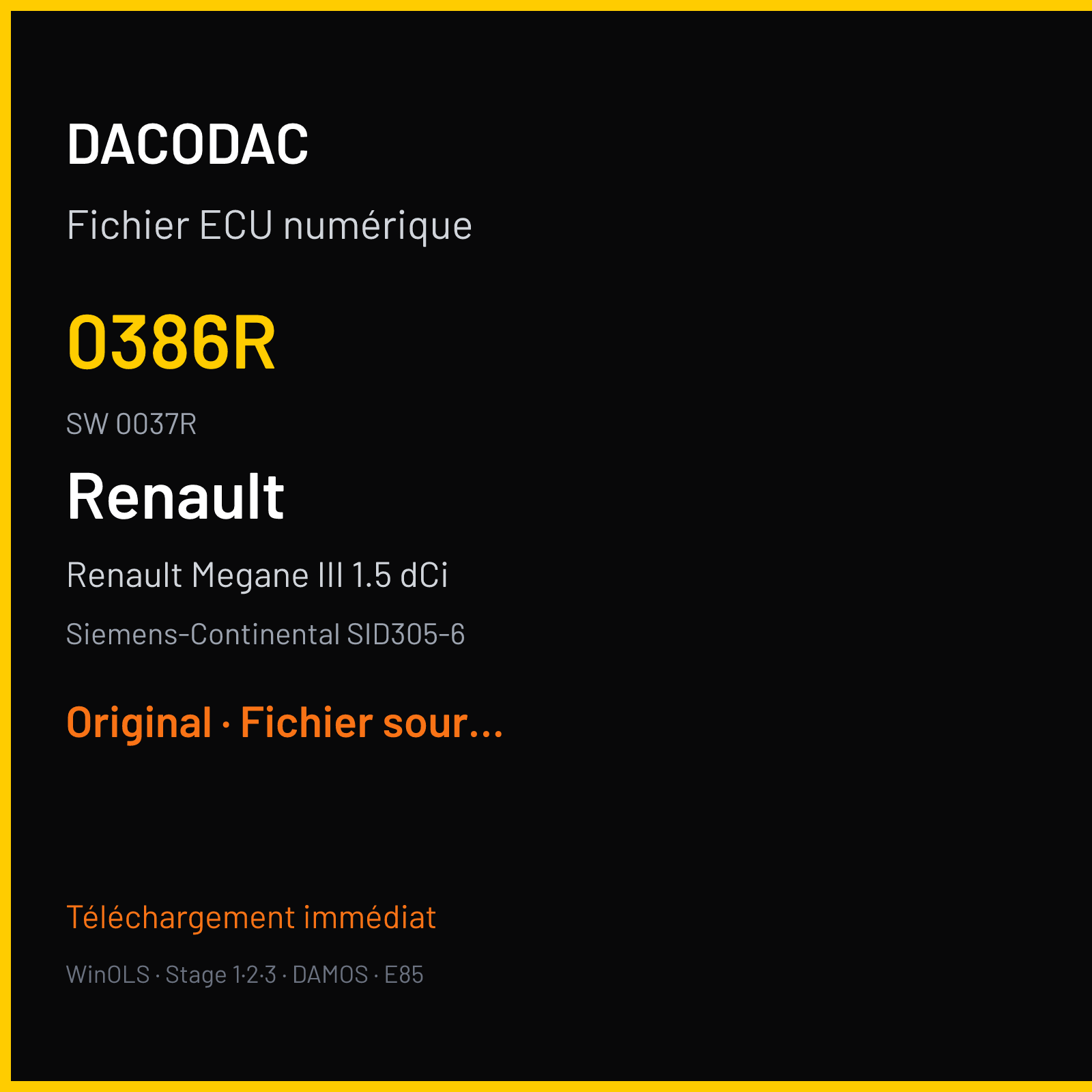 Renault Megane III 1.5 dCi 110 ch — Siemens-Continental SID305-6 — 0386R · 0037R · RM62097000000 — Original