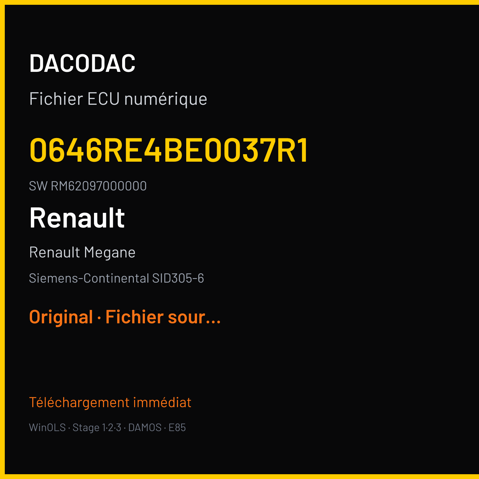 Renault Megane (2011) — Siemens-Continental SID305-6 — 0646RE4BE0037R1 · RM62097000000 — Original