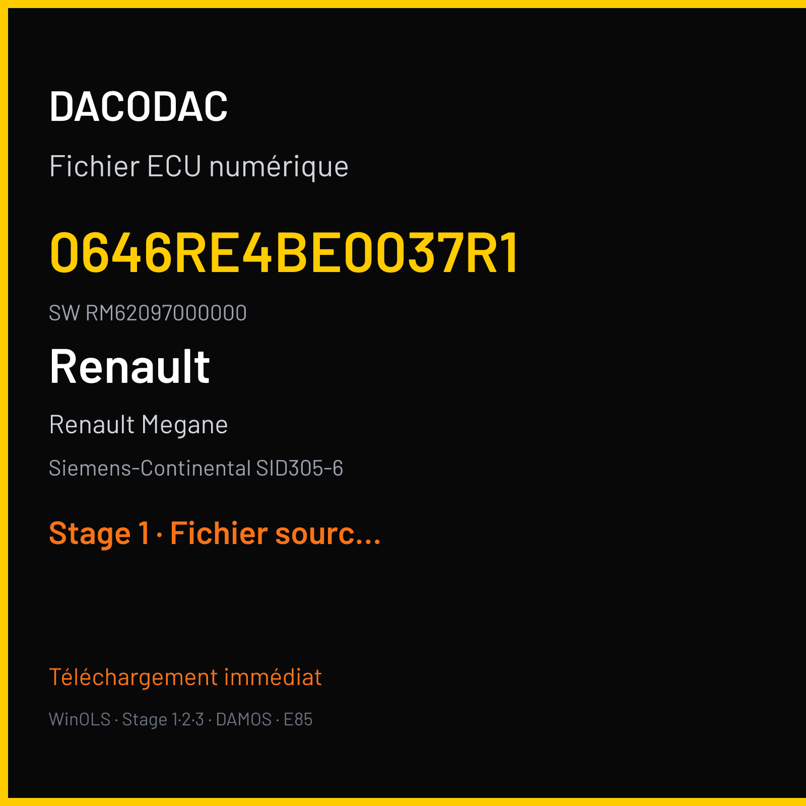 Renault Megane (2011) — Siemens-Continental SID305-6 — 0646RE4BE0037R1 · RM62097000000 — Stage 1