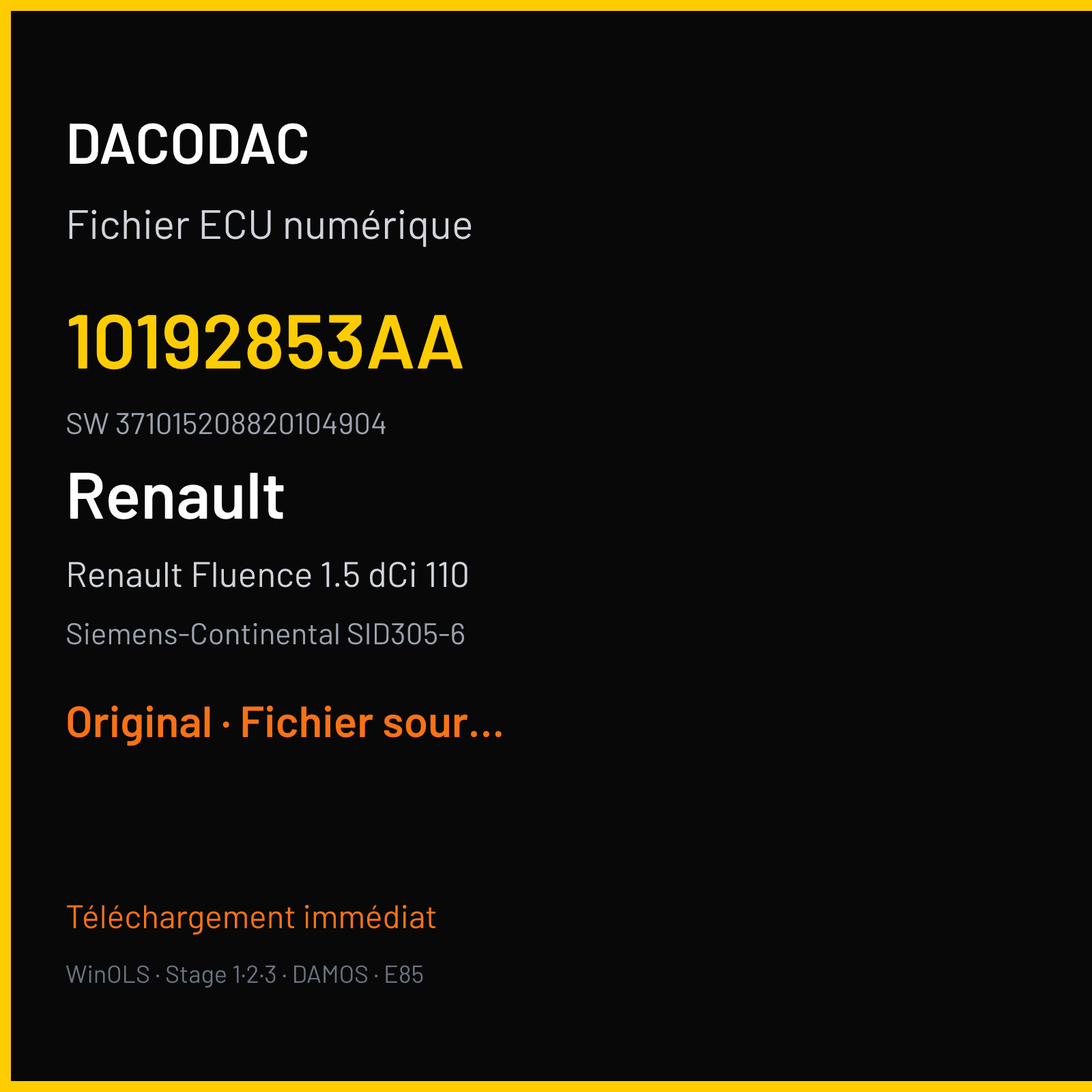 Renault Fluence 1.5 dCi 110 (2011) — Siemens-Continental SID305-6 — 10192853AA · 371015208820104904 — Original