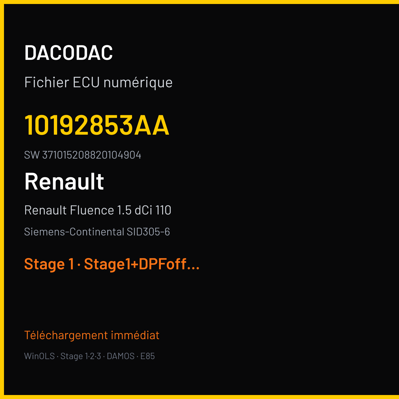 Renault Fluence 1.5 dCi 110 (2011) — Siemens-Continental SID305-6 — 10192853AA · 371015208820104904 — Stage 1