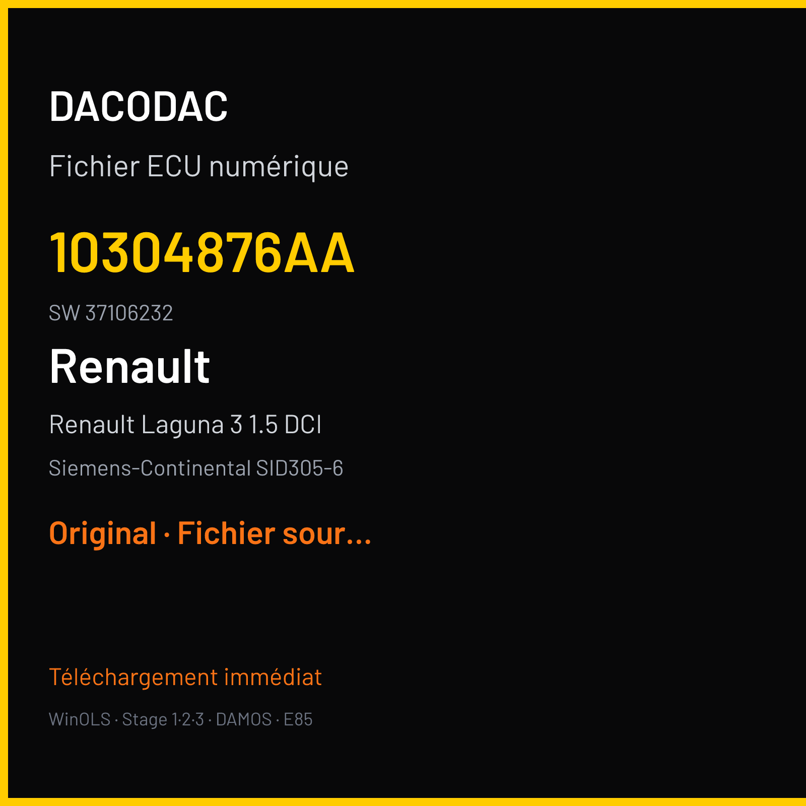Renault Laguna 3 1.5 DCI 110 ch (2012) — Siemens-Continental SID305-6 — 10304876AA · 37106232 · 8220114555 RM621C9000000 — Original