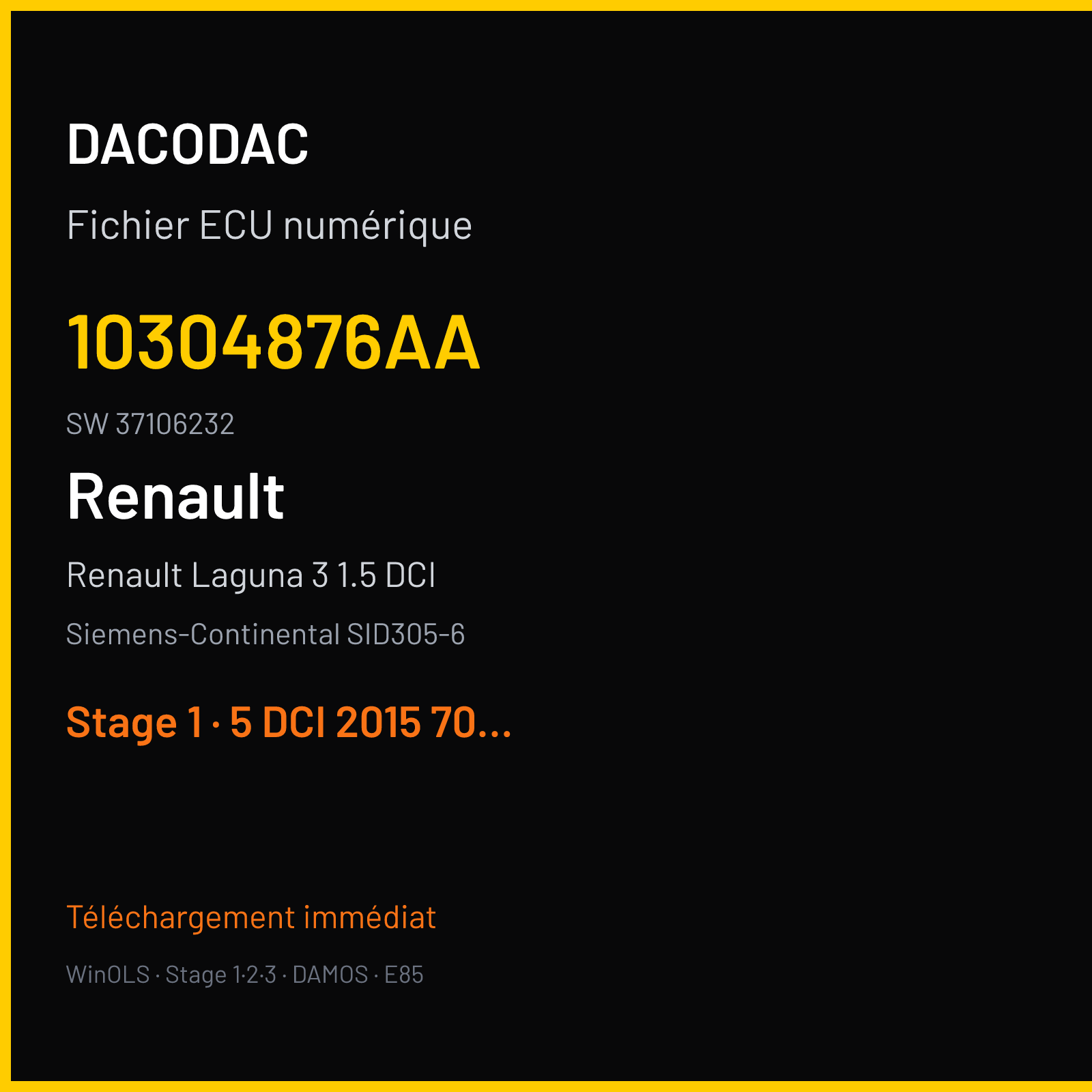 Renault Laguna 3 1.5 DCI 110 ch (2012) — Siemens-Continental SID305-6 — 10304876AA · 37106232 · 8220114555 RM621C9000000 — Stage 1