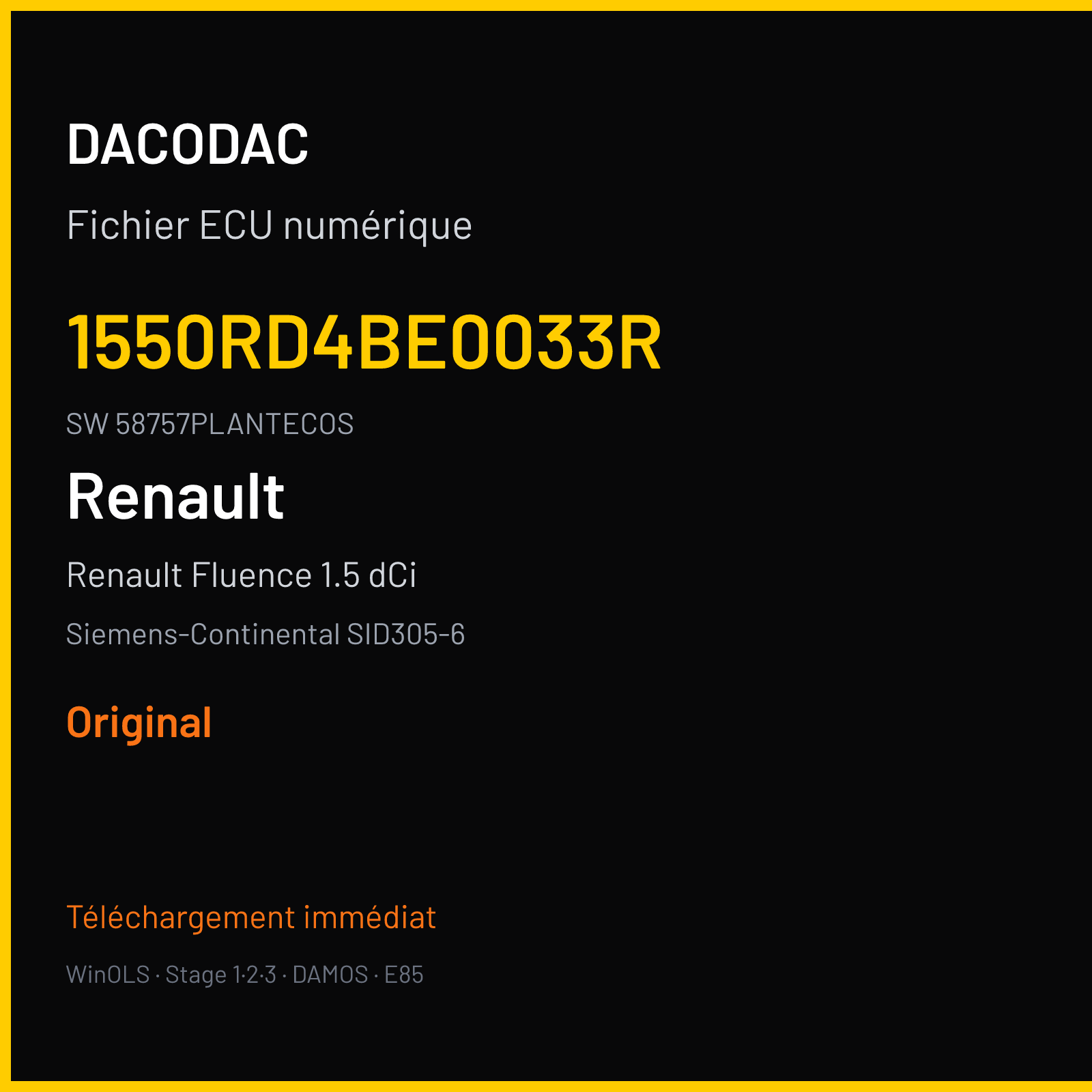 Renault Fluence 1.5 dCi 110 ch (2011) — Siemens-Continental SID305-6 — 1550RD4BE0033R · 58757PLANTECOS · RM62098000000 — Original
