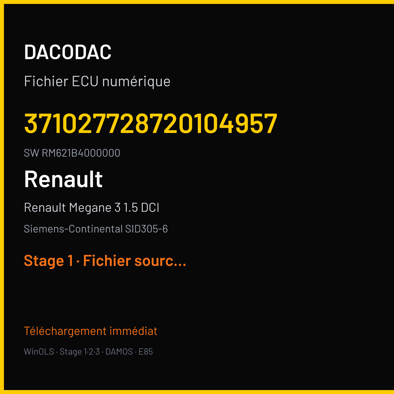 Renault Megane 3 1.5 DCI (2013) — Siemens-Continental SID305-6 — 371027728720104957 · RM621B4000000 — Stage 1