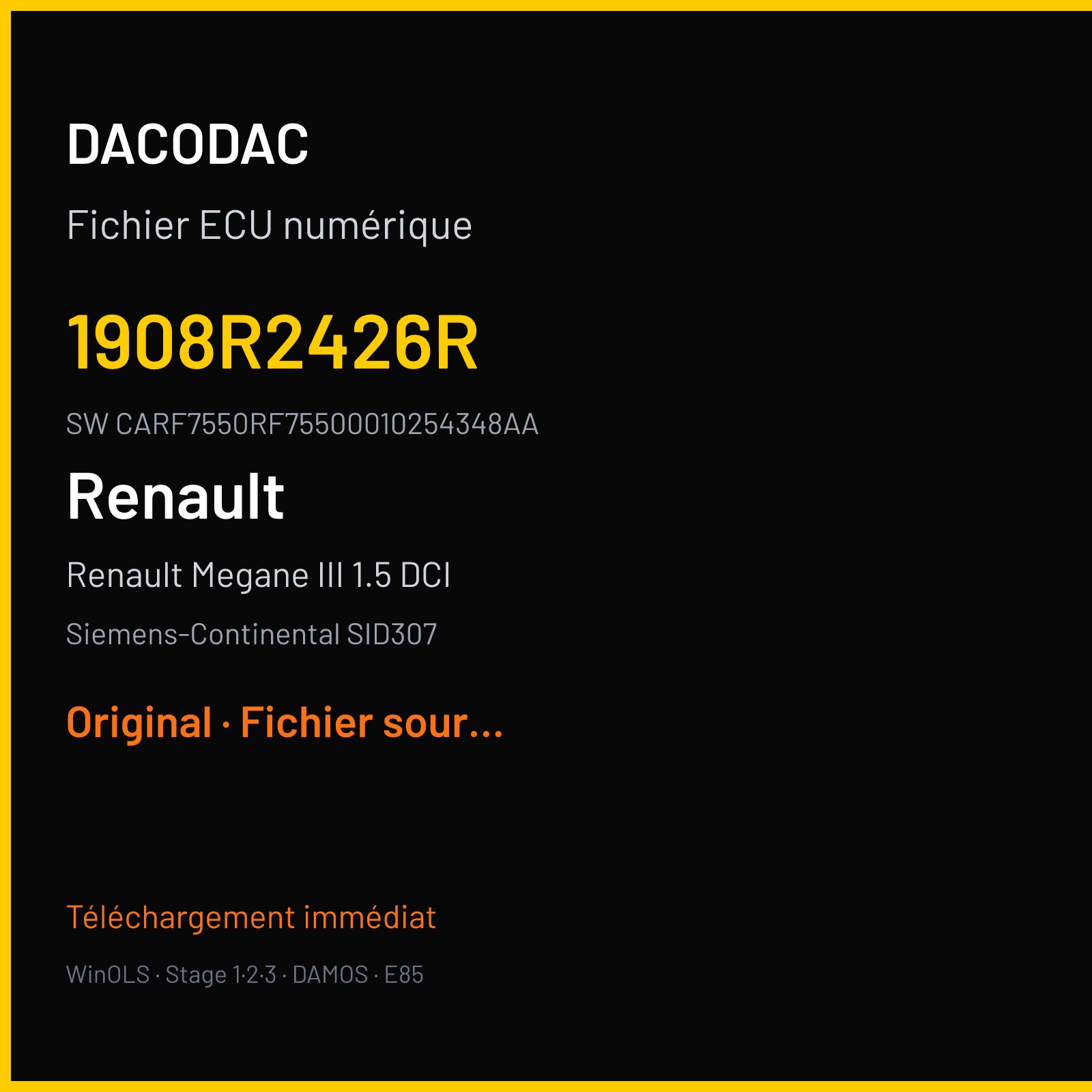 Renault Megane III 1.5 DCI 110 ch (2011) — Siemens-Continental SID307 — 1908R2426R · CARF7550RF75500010254348AA · RF73155000000 — Original