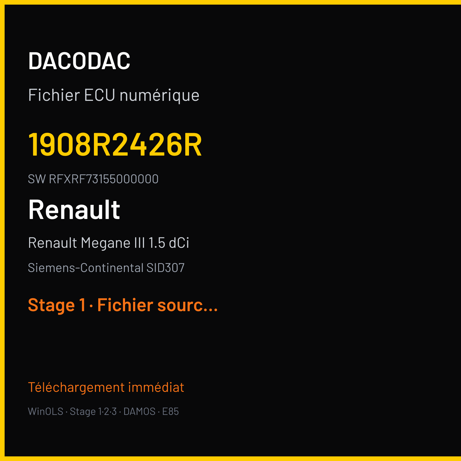 Renault Megane III 1.5 dCi (2012) — Siemens-Continental SID307 — 1908R2426R · RFXRF73155000000 — Stage 1