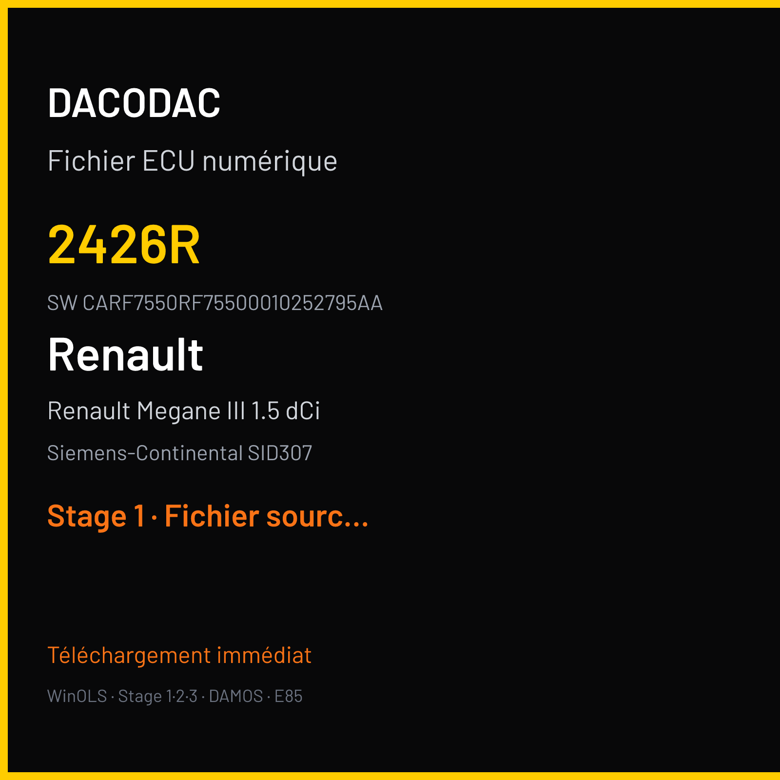 Renault Megane III 1.5 dCi 110 ch (2013) — Siemens-Continental SID307 — 2426R · CARF7550RF75500010252795AA · 3421R — Stage 1