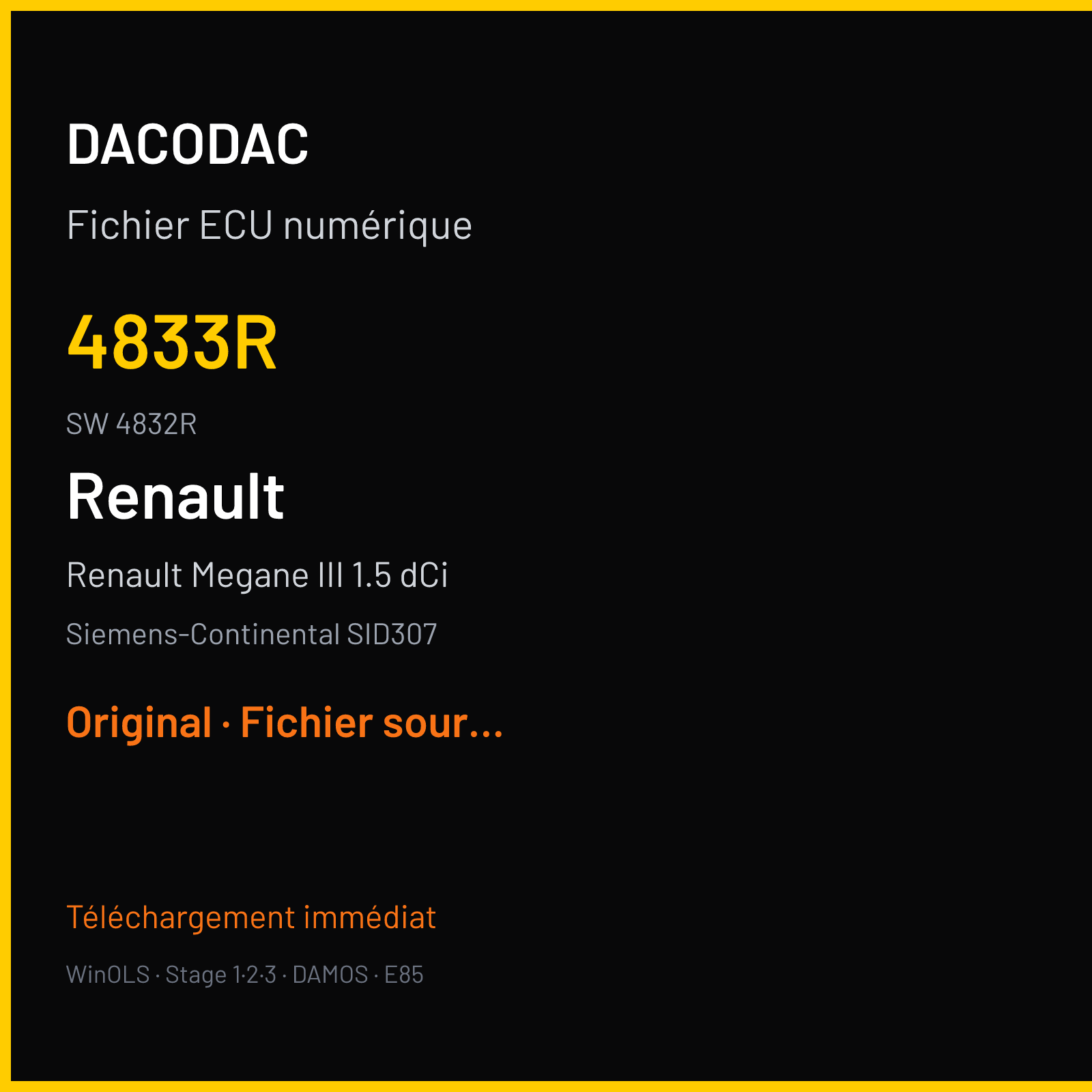 Renault Megane III 1.5 dCi 110 ch — Siemens-Continental SID307 — 4833R · 4832R · RF73a60000000 — Original