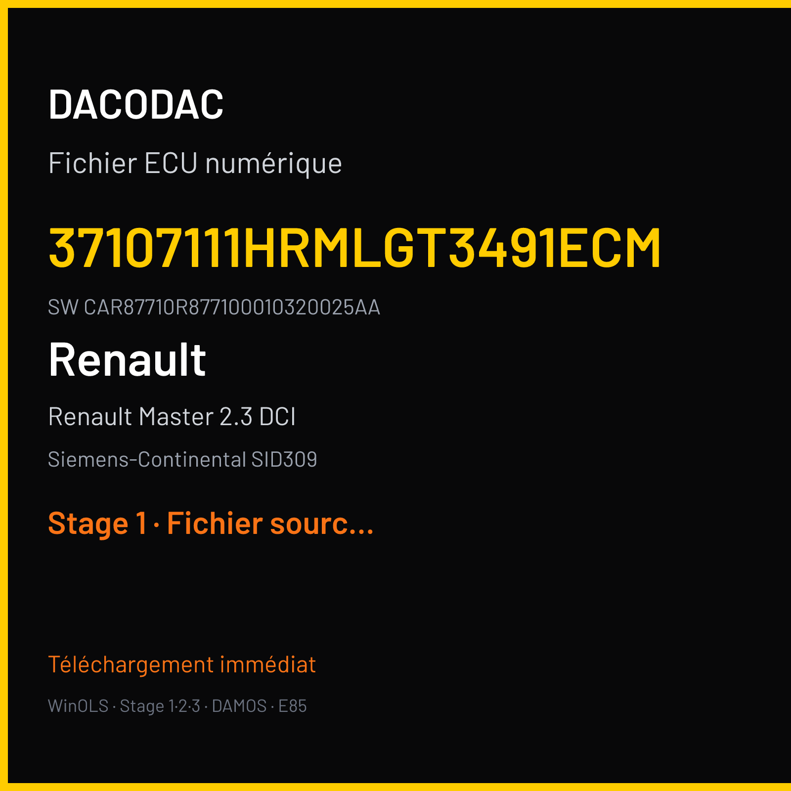 Renault Master 2.3 DCI 165 ch (2015) — Siemens-Continental SID309 — 37107111HRMLGT3491ECM · CAR87710R877100010320025AA · R876471000000 — Stage 1