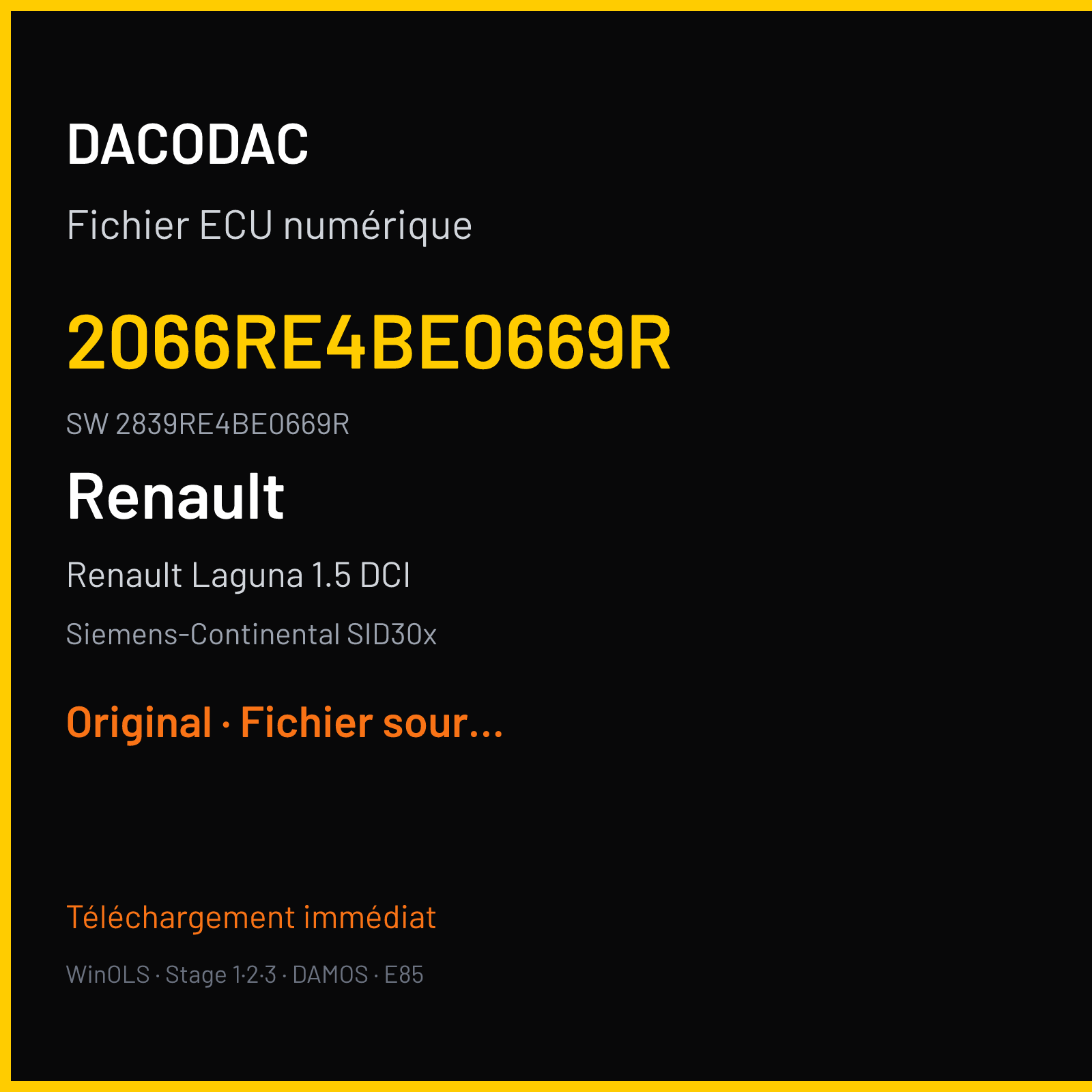 Renault Laguna 1.5 DCI 110 ch (2012) — Siemens-Continental SID30x — 2066RE4BE0669R · 2839RE4BE0669R · RM621C4000000 — Original