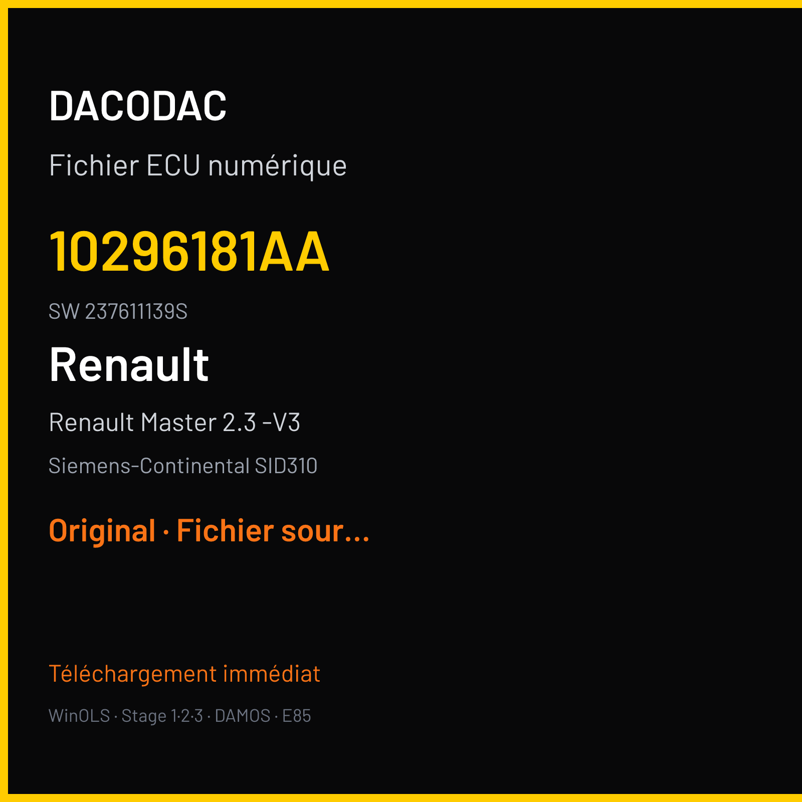 Renault Master 2.3 -V3 125 ch (2014) — Siemens-Continental SID310 — 10296181AA · 237611139S · HMLGT7458R — Original