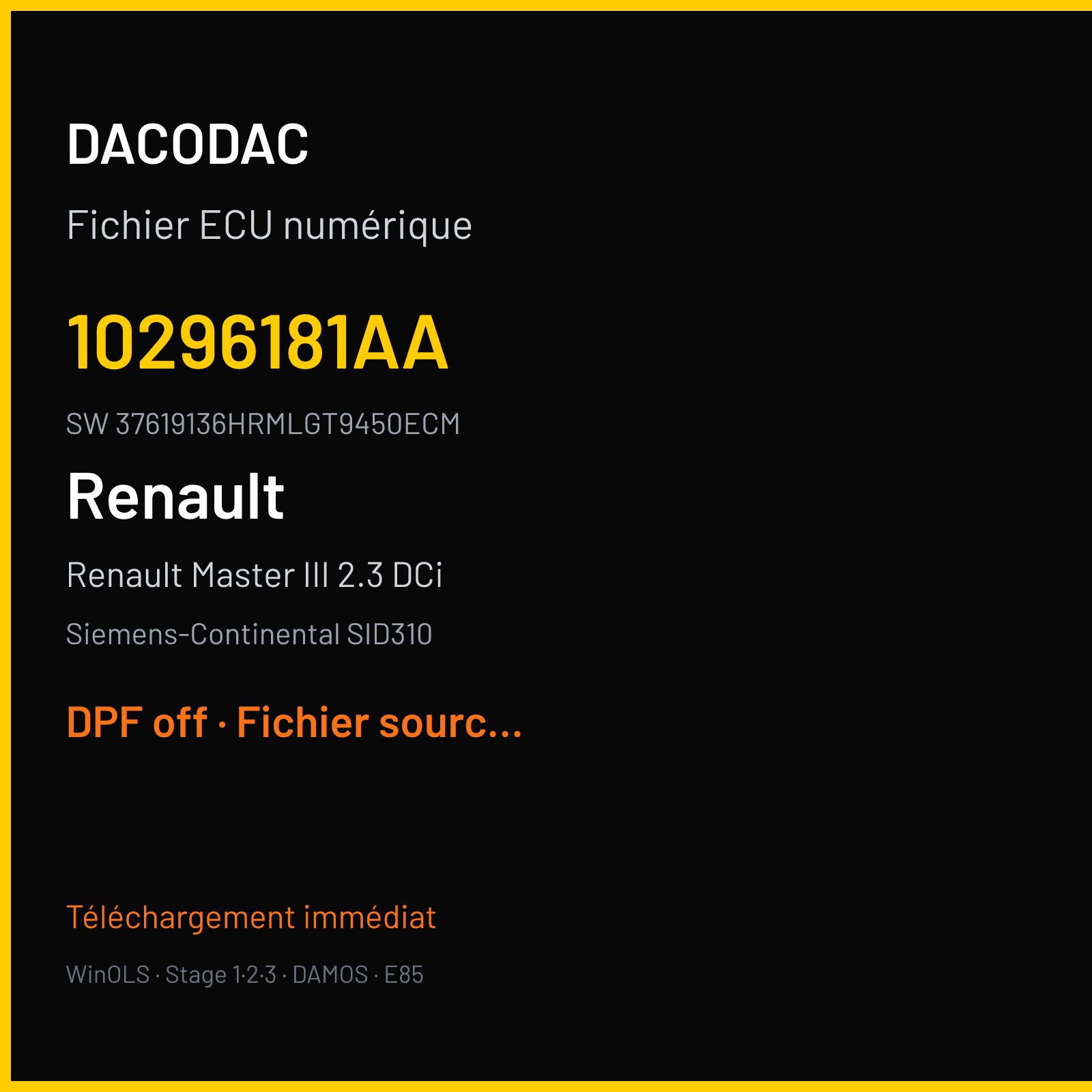 Renault Master III 2.3 DCi 170 ch (2016) — Siemens-Continental SID310 — 10296181AA · 37619136HRMLGT9450ECM · CARFE9F0RFE9F00010368901AA — DPF off