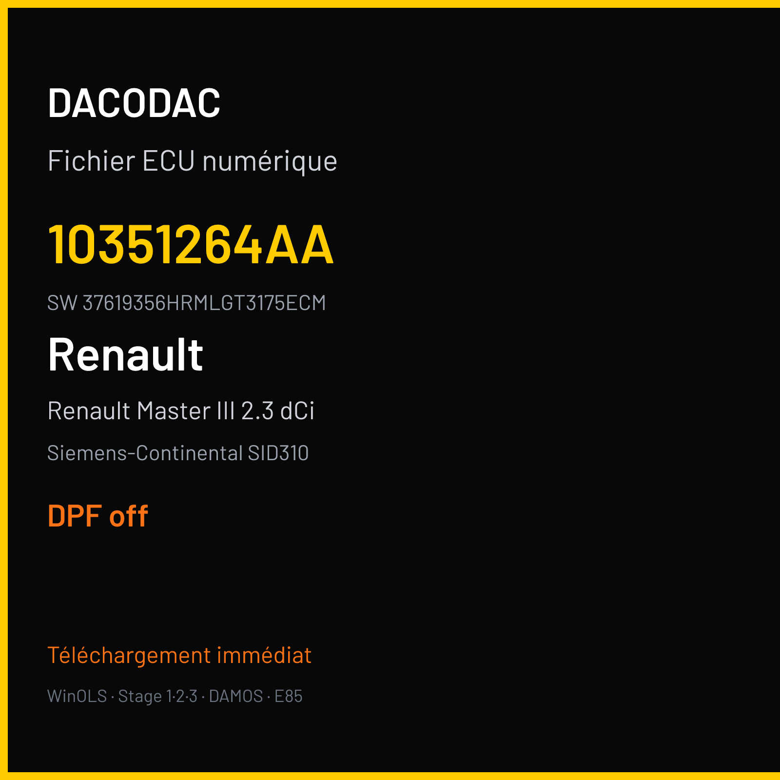 Renault Master III 2.3 dCi 130 ch (2016) — Siemens-Continental SID310 — 10351264AA · 37619356HRMLGT3175ECM · RFZRFE429C000000 — DPF off