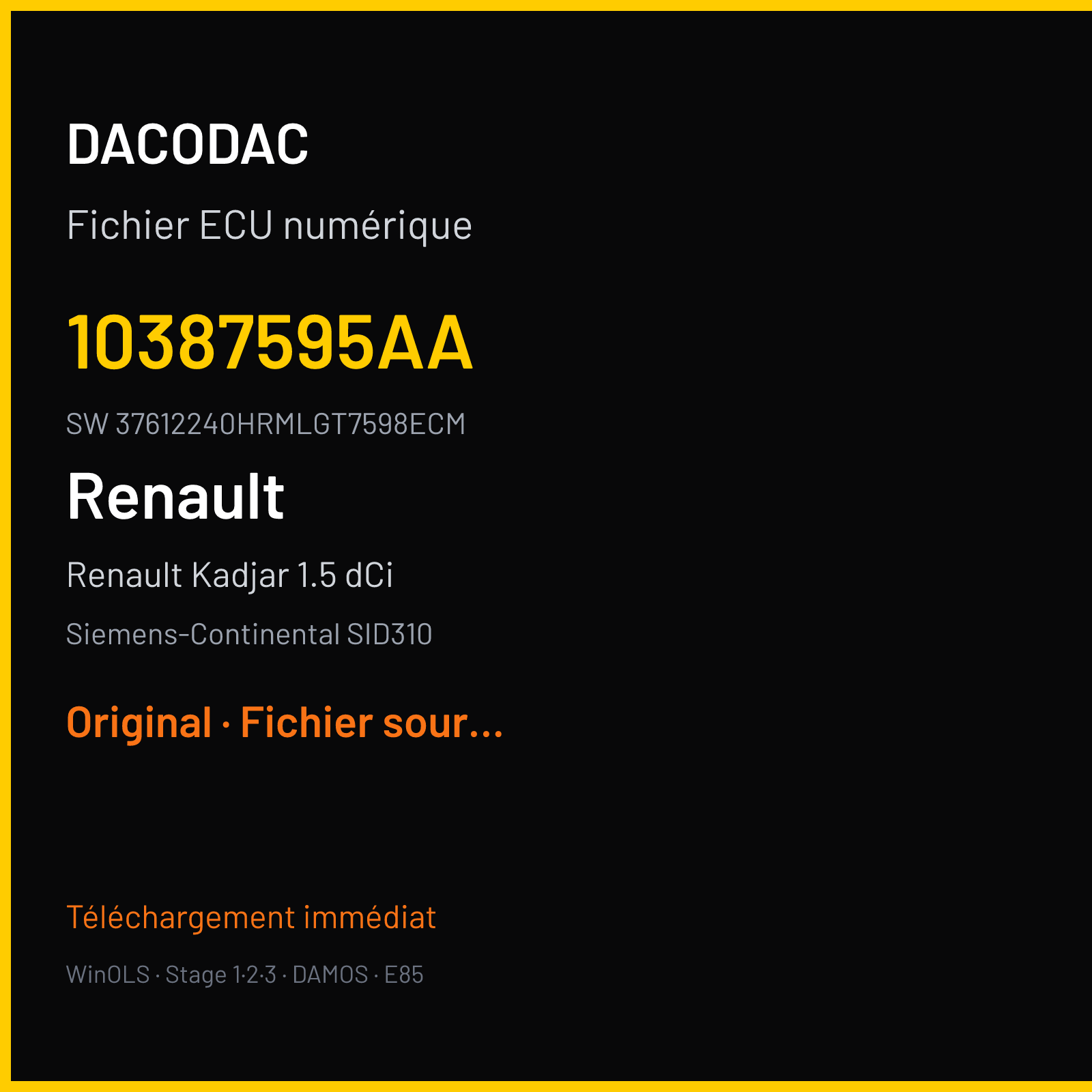 Renault Kadjar 1.5 dCi (2018) — Siemens-Continental SID310 — 10387595AA · 37612240HRMLGT7598ECM — Original