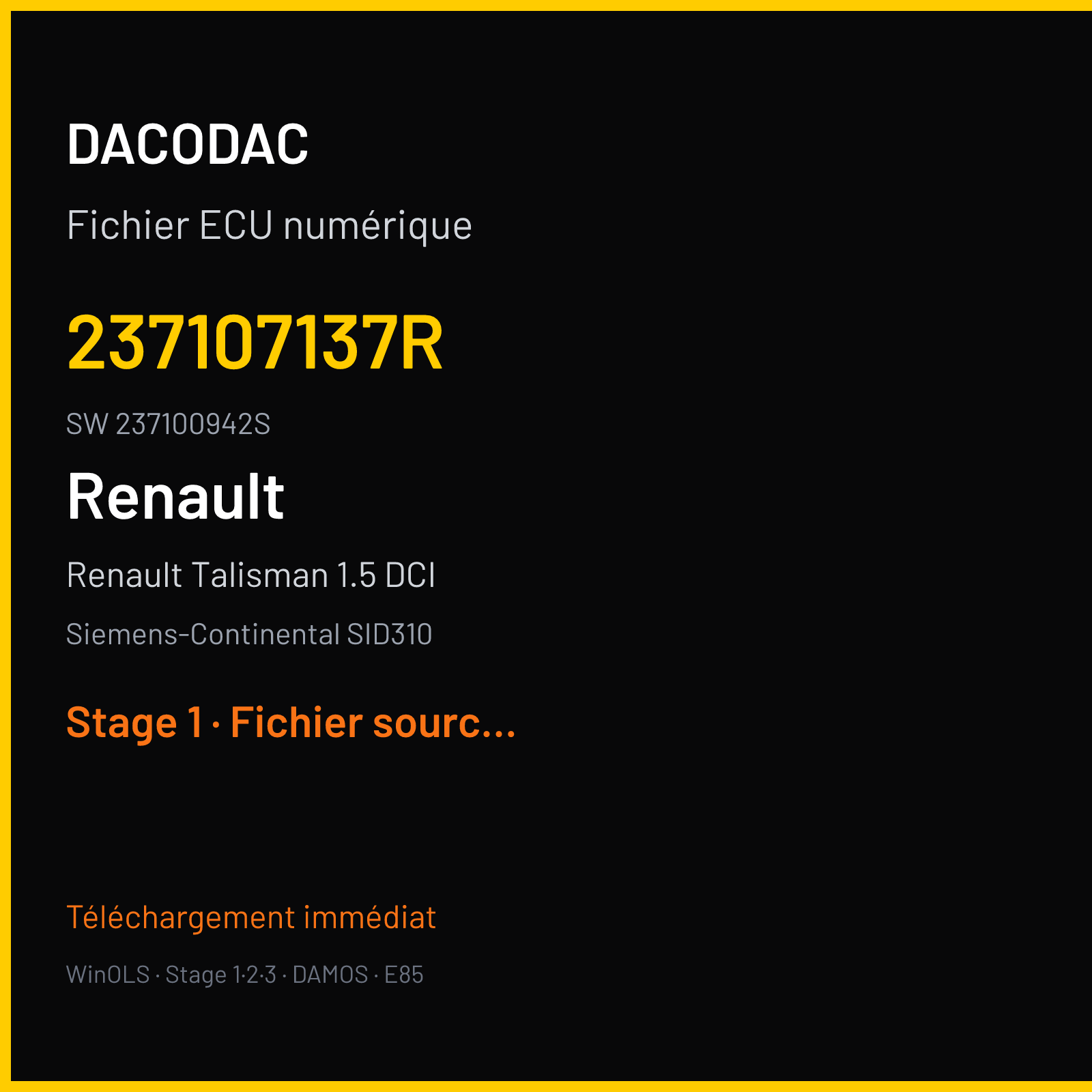 Renault Talisman 1.5 DCI (2016) — Siemens-Continental SID310 — 237107137R · 237100942S — Stage 1