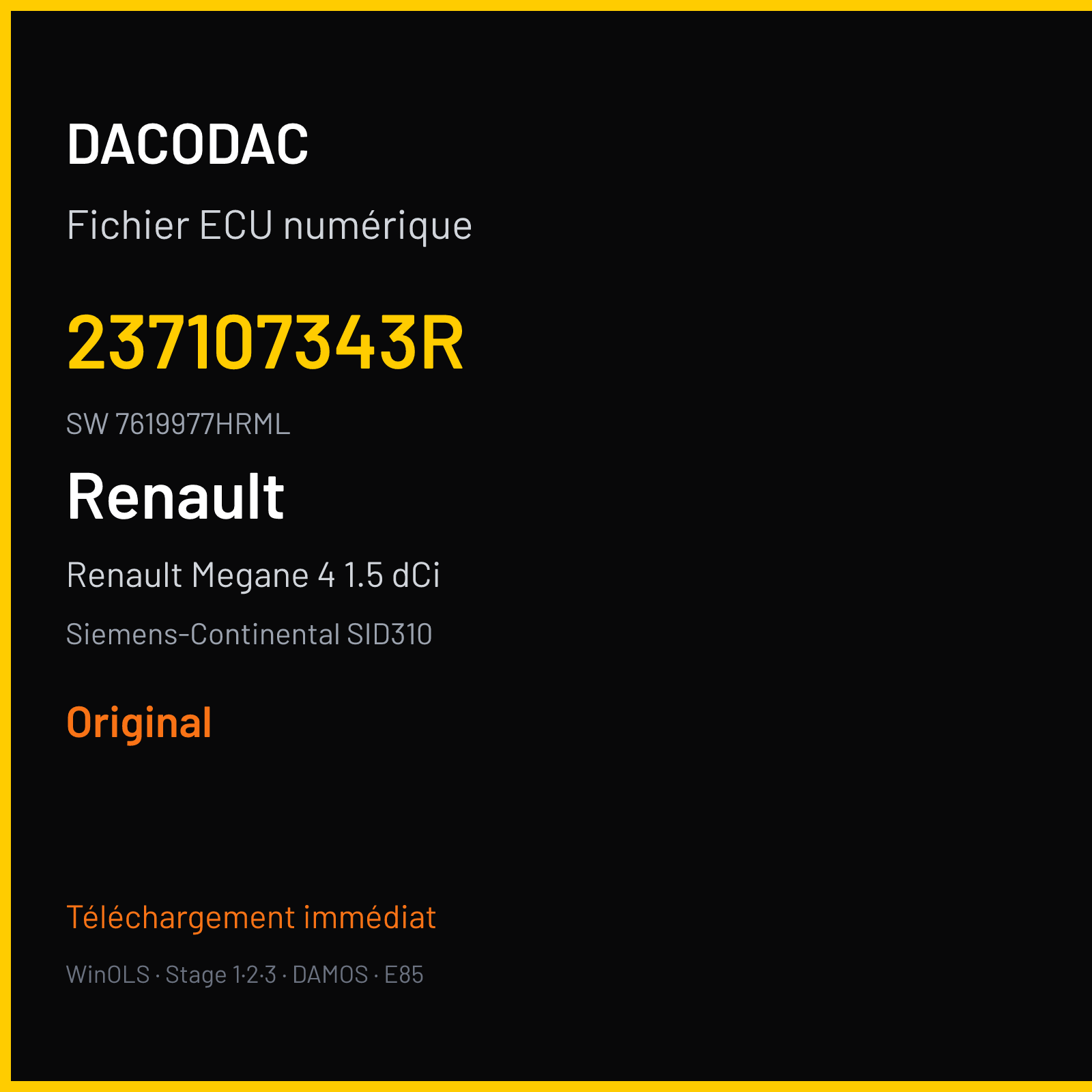 Renault Megane 4 1.5 dCi 110 ch — Siemens-Continental SID310 — 237107343R · 7619977HRML — Original