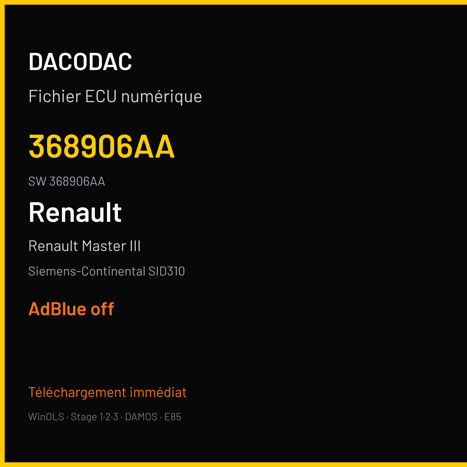 Renault Master III 170 ch — Siemens-Continental SID310 — 368906AA · 368906AA — ADBLUE off