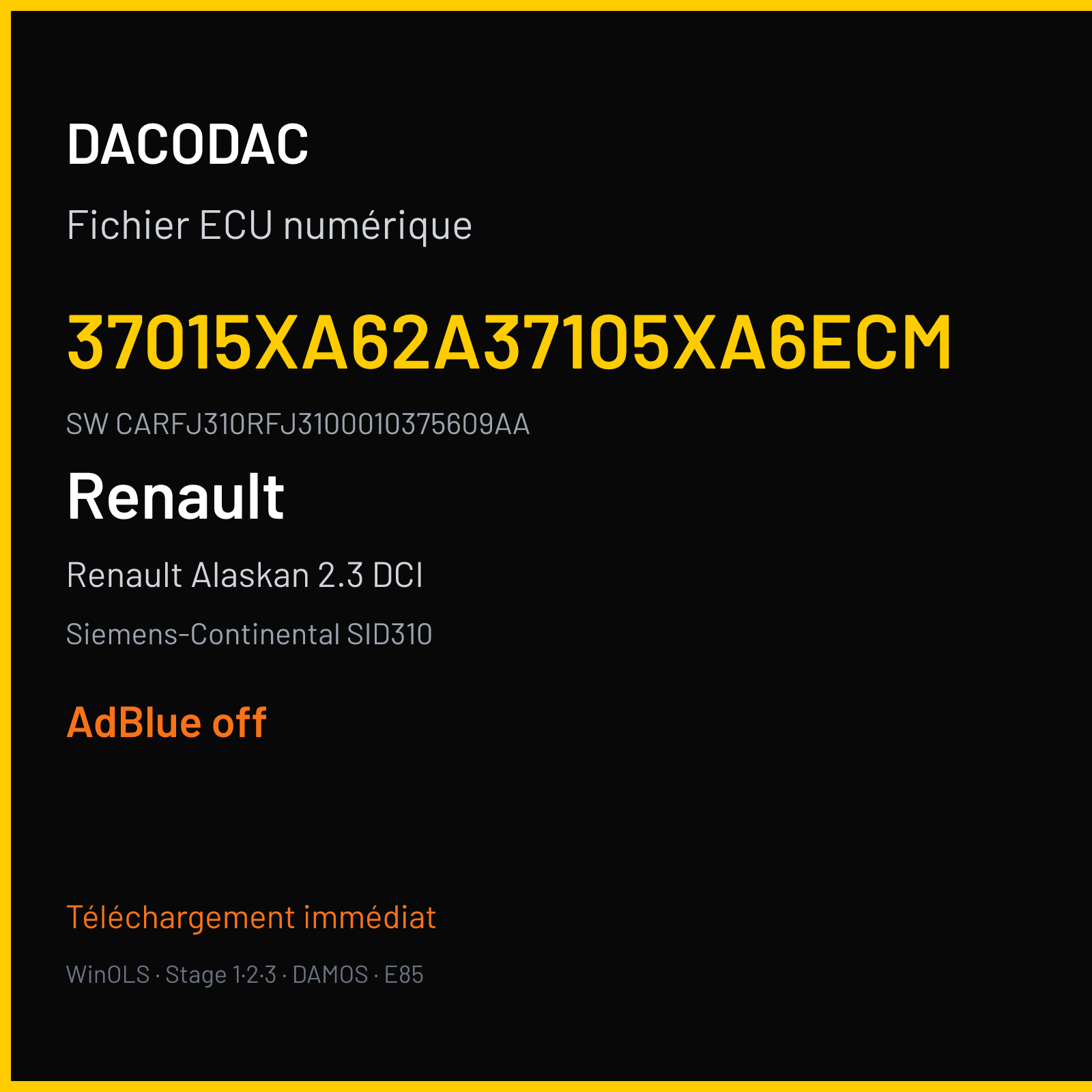 Renault Alaskan 2.3 DCI 190 ch (2017) — Siemens-Continental SID310 — 37015XA62A37105XA6ECM · CARFJ310RFJ3100010375609AA — ADBLUE off
