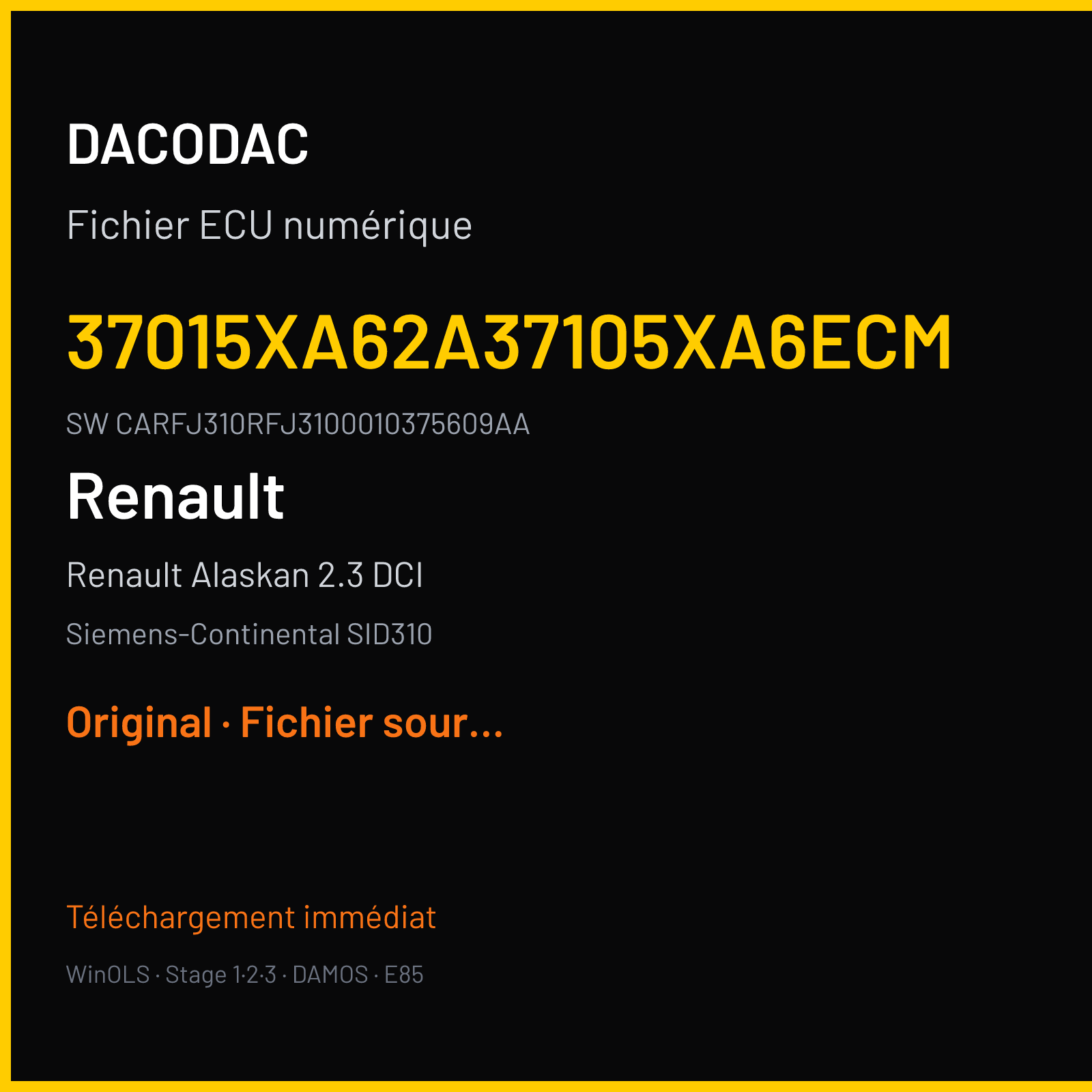 Renault Alaskan 2.3 DCI 190 ch (2017) — Siemens-Continental SID310 — 37015XA62A37105XA6ECM · CARFJ310RFJ3100010375609AA — Original