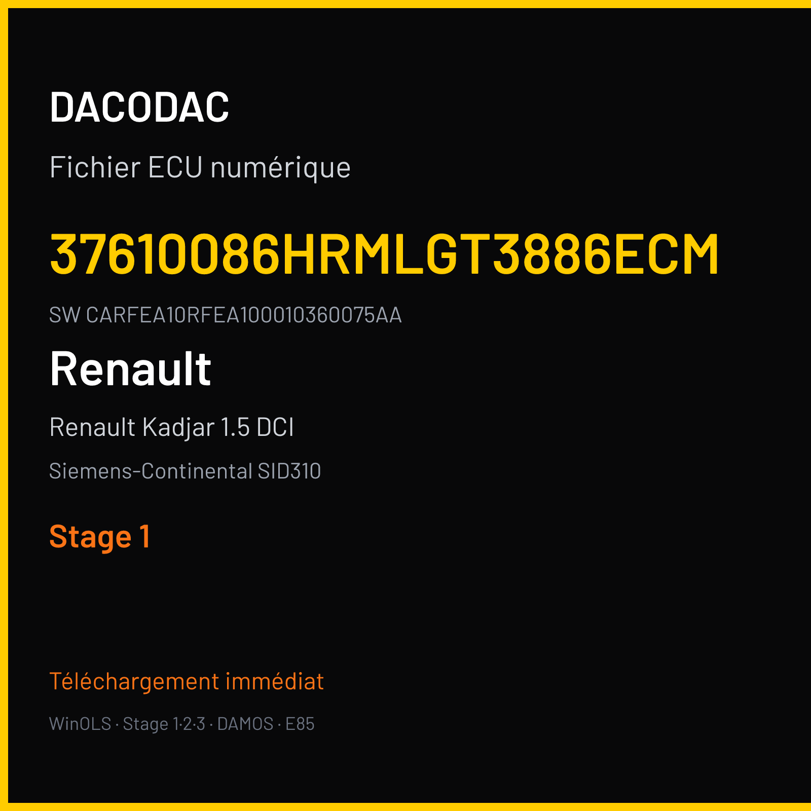 Renault Kadjar 1.5 DCI 110 ch — Siemens-Continental SID310 — 37610086HRMLGT3886ECM · CARFEA10RFEA100010360075AA — Stage 1