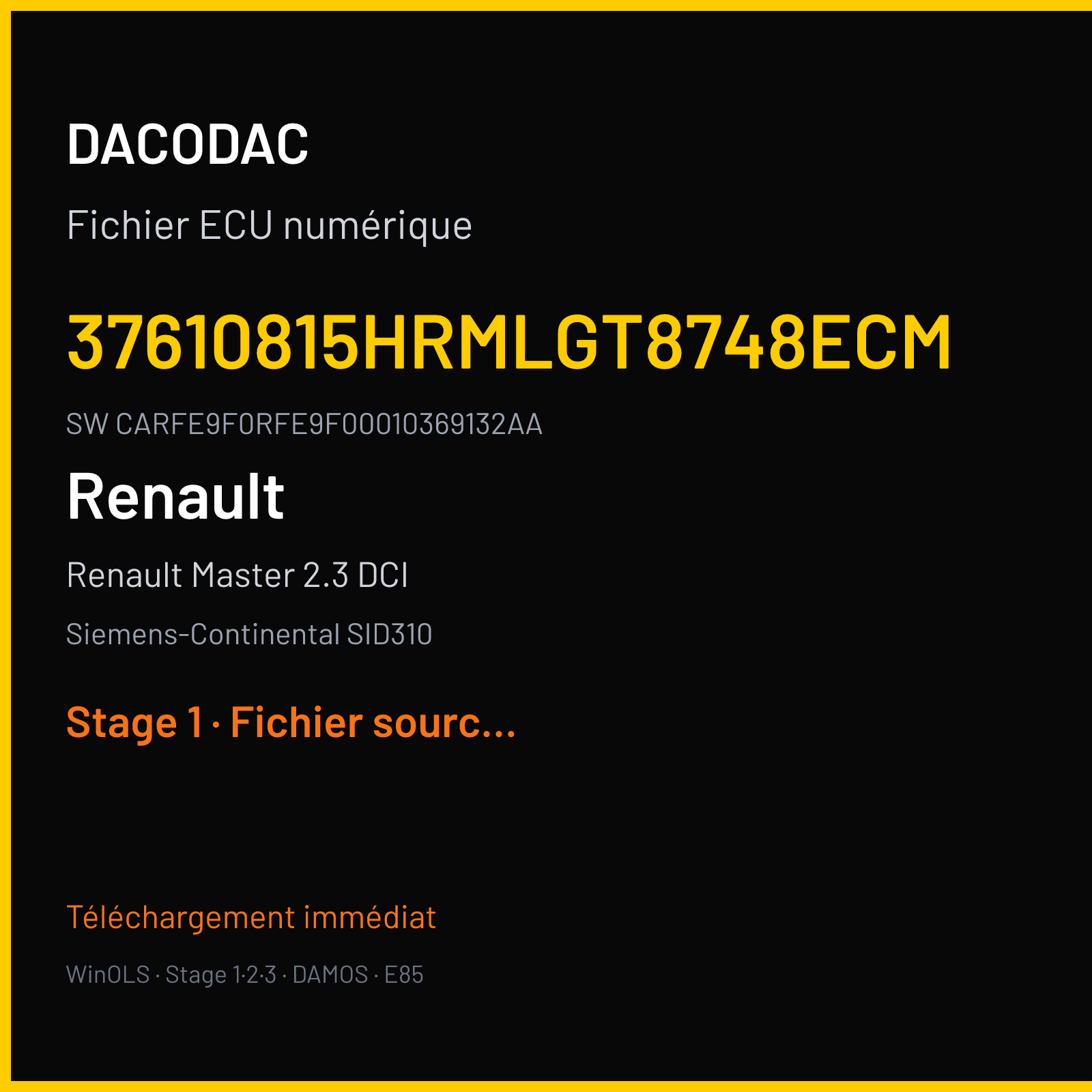 Renault Master 2.3 DCI 130 ch (2016) — Siemens-Continental SID310 — 37610815HRMLGT8748ECM · CARFE9F0RFE9F00010369132AA — Stage 1