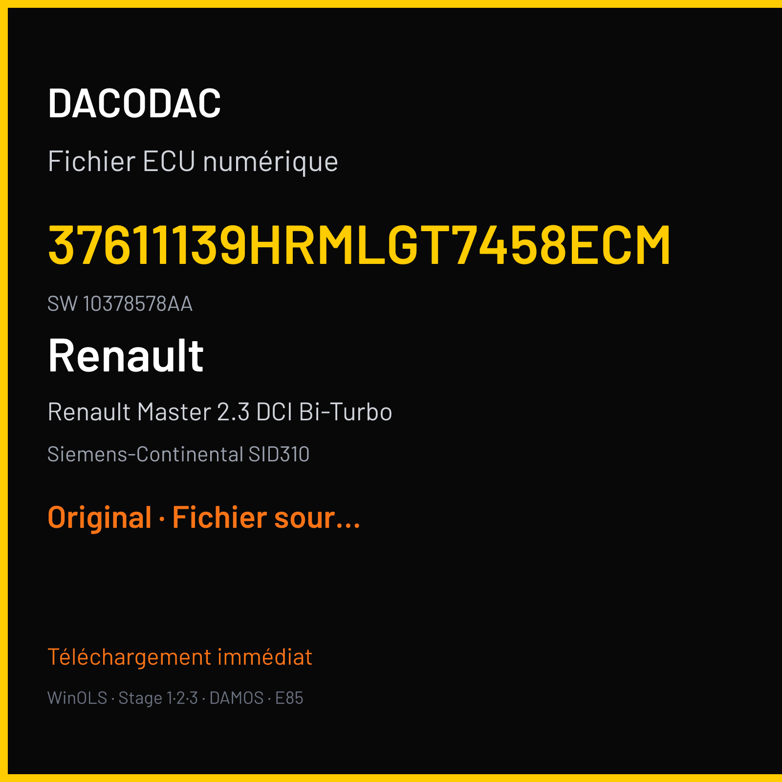 Renault Master 2.3 DCI Bi-Turbo (2018) — Siemens-Continental SID310 — 37611139HRMLGT7458ECM · 10378578AA — Original