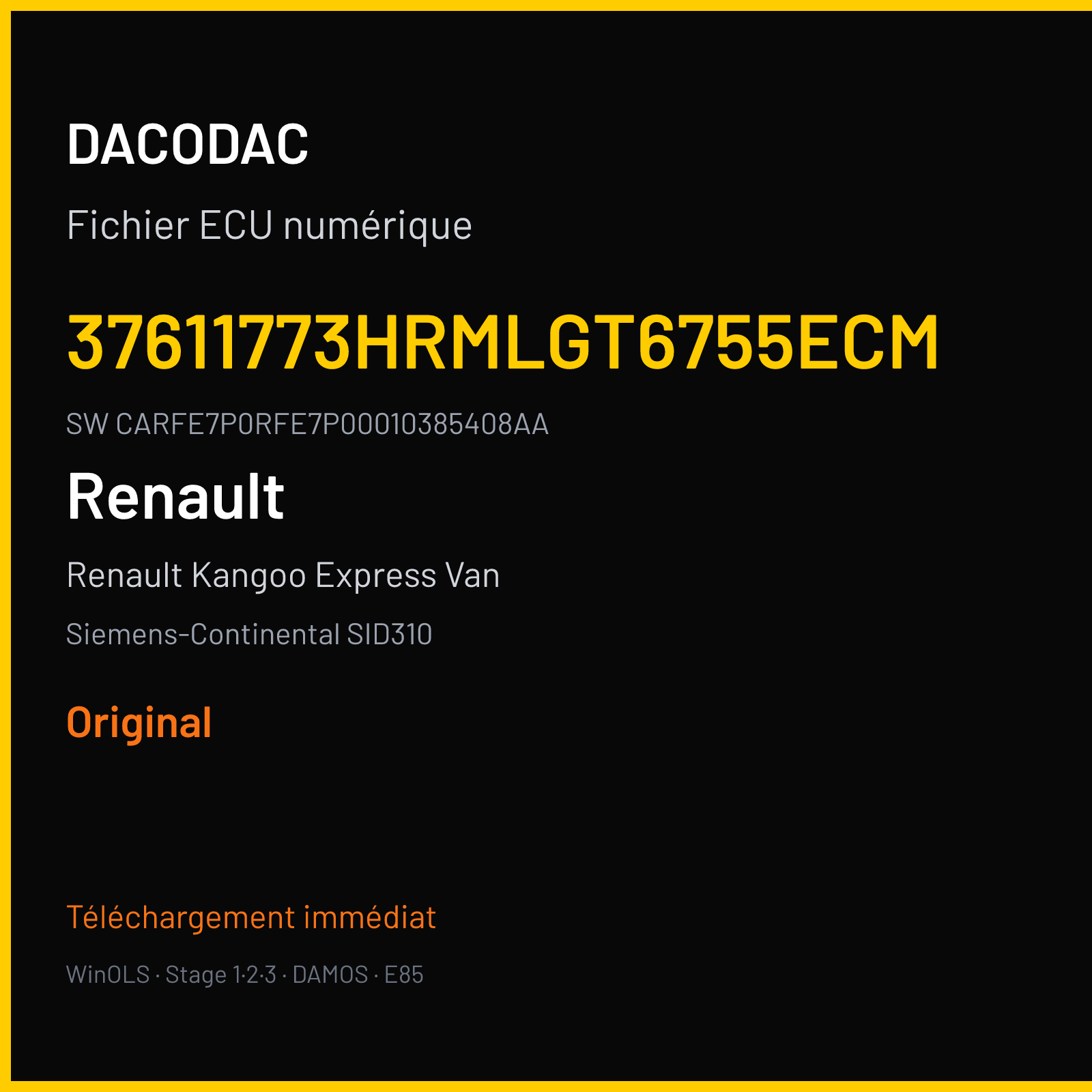Renault Kangoo Express Van 110 ch (2016) — Siemens-Continental SID310 — 37611773HRMLGT6755ECM · CARFE7P0RFE7P00010385408AA · 6079021300 — Original