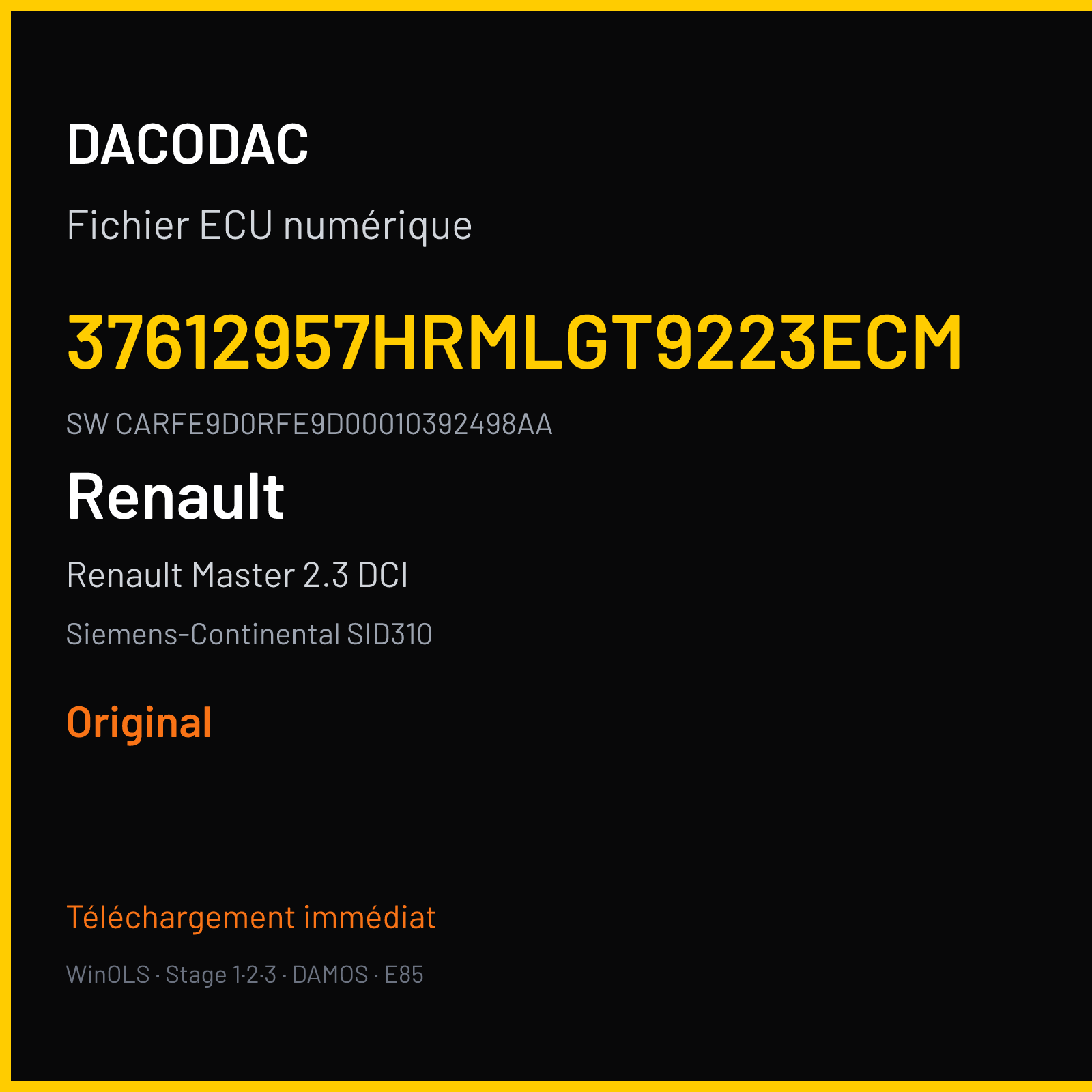 Renault Master 2.3 DCI 130 ch (2016) — Siemens-Continental SID310 — 37612957HRMLGT9223ECM · CARFE9D0RFE9D00010392498AA — Original