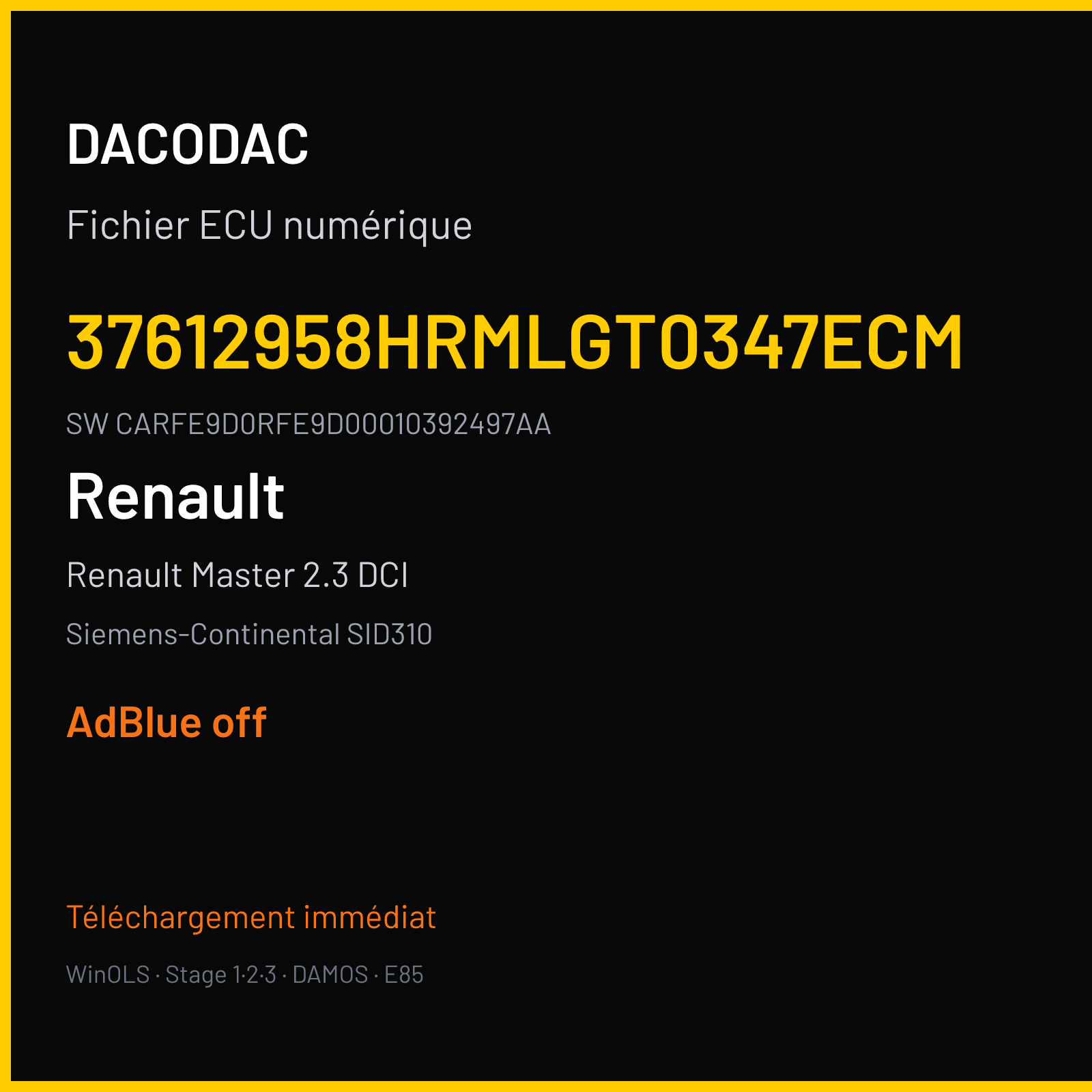 Renault Master 2.3 DCI 110 ch (2017) — Siemens-Continental SID310 — 37612958HRMLGT0347ECM · CARFE9D0RFE9D00010392497AA — ADBLUE off