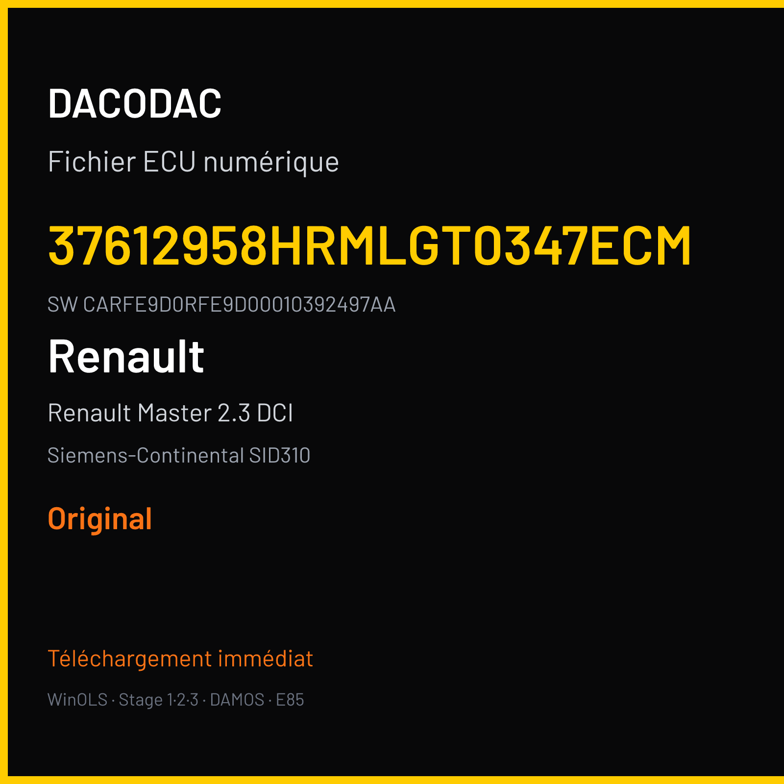 Renault Master 2.3 DCI 110 ch (2017) — Siemens-Continental SID310 — 37612958HRMLGT0347ECM · CARFE9D0RFE9D00010392497AA — Original