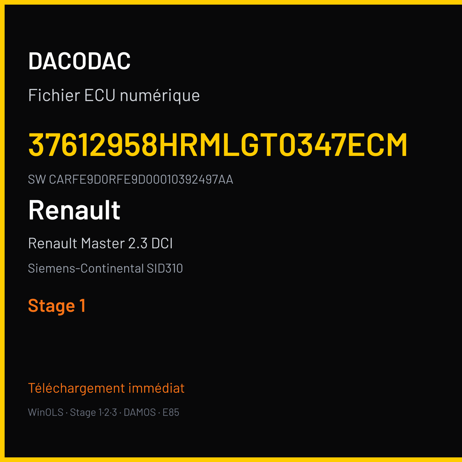 Renault Master 2.3 DCI 110 ch (2017) — Siemens-Continental SID310 — 37612958HRMLGT0347ECM · CARFE9D0RFE9D00010392497AA — Stage 1
