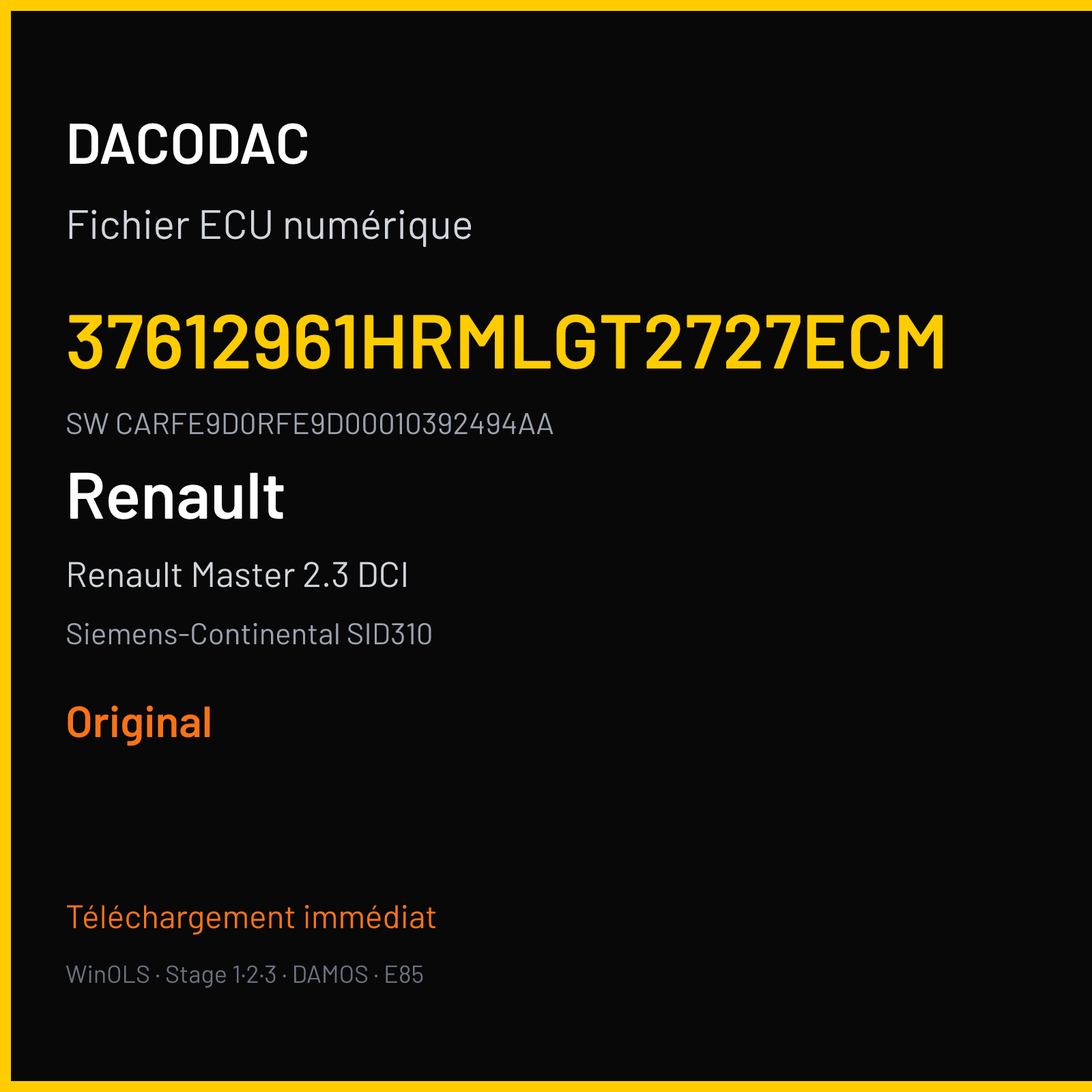 Renault Master 2.3 DCI 170 ch (2016) — Siemens-Continental SID310 — 37612961HRMLGT2727ECM · CARFE9D0RFE9D00010392494AA — Original