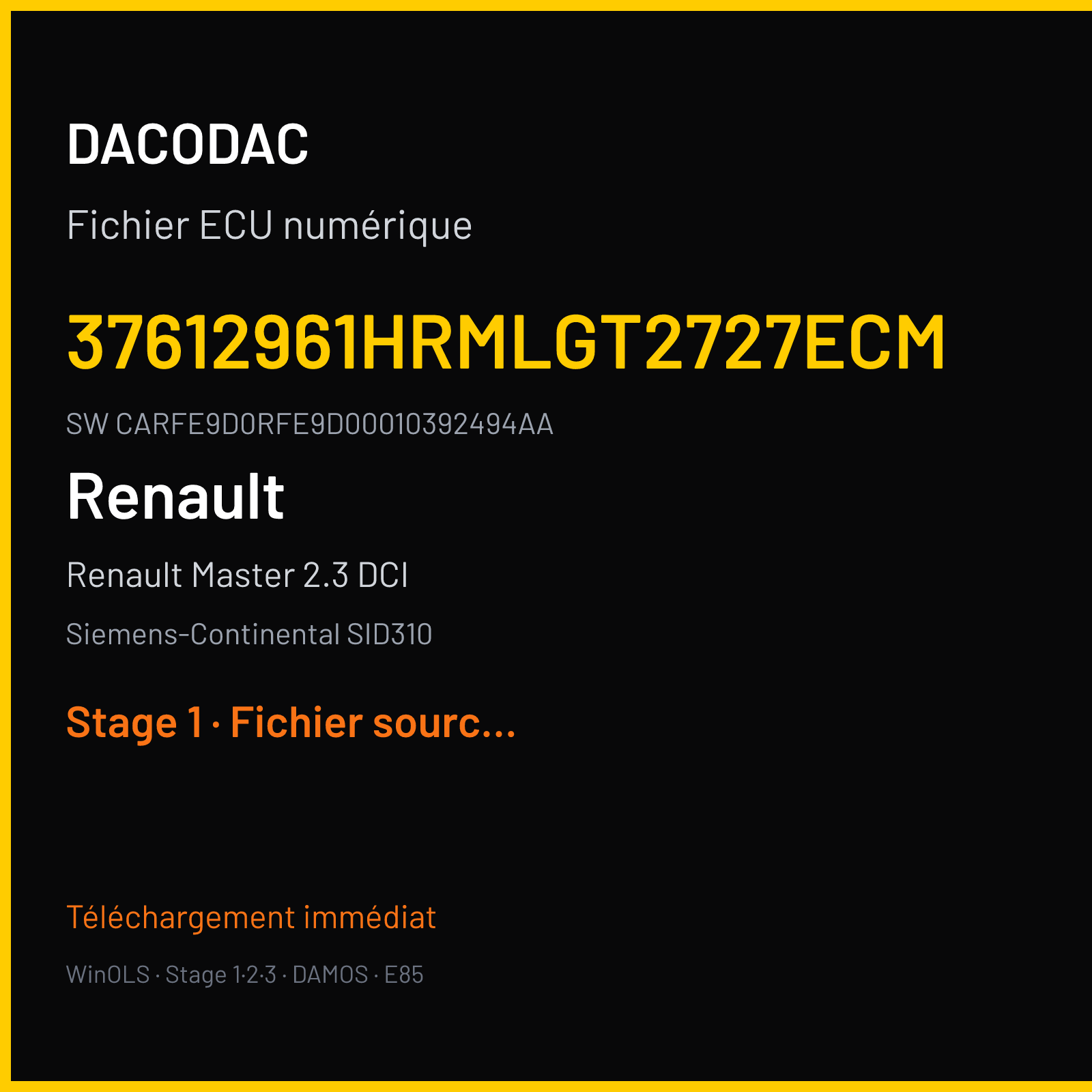 Renault Master 2.3 DCI 170 ch (2016) — Siemens-Continental SID310 — 37612961HRMLGT2727ECM · CARFE9D0RFE9D00010392494AA — Stage 1