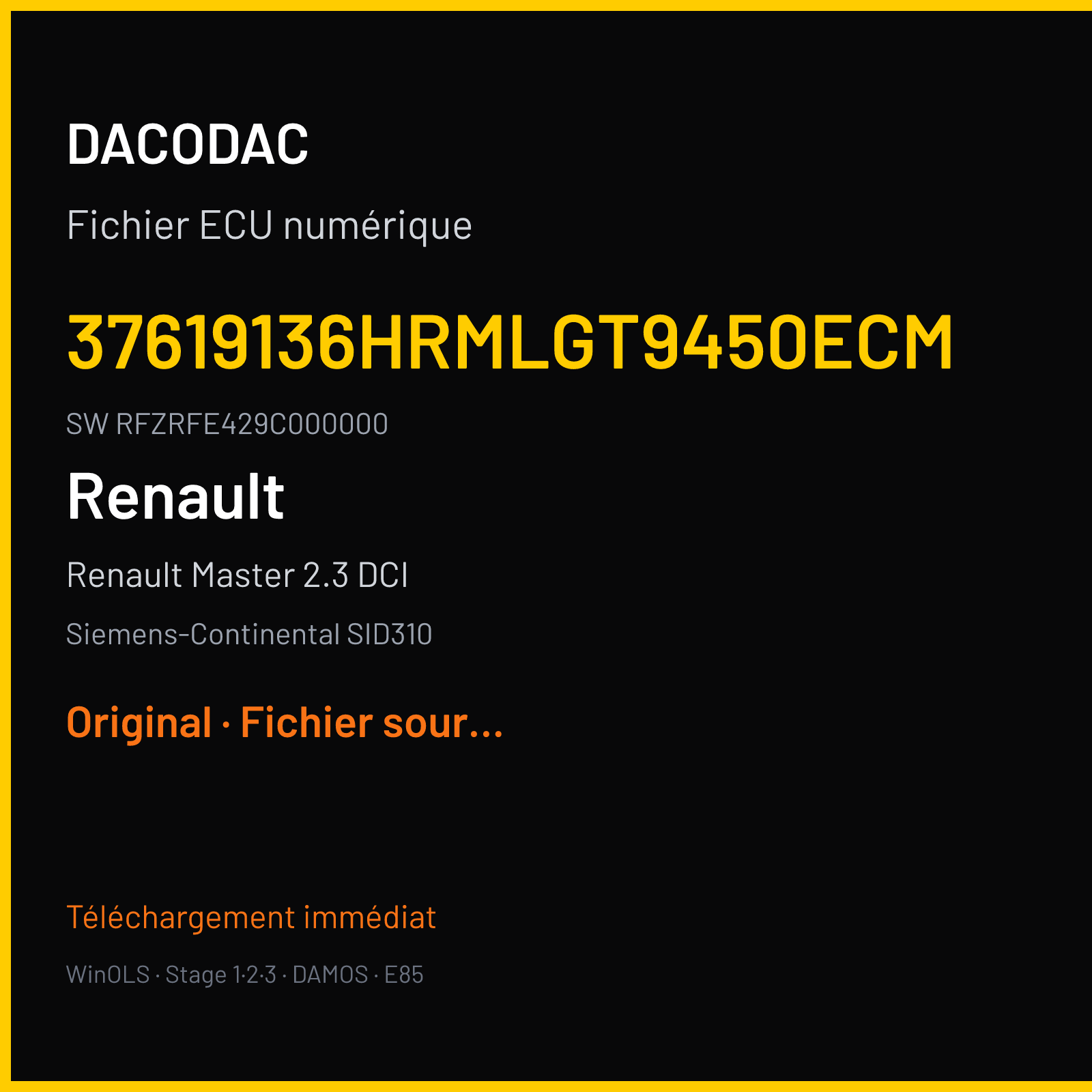Renault Master 2.3 DCI (2017) — Siemens-Continental SID310 — 37619136HRMLGT9450ECM · RFZRFE429C000000 — Original