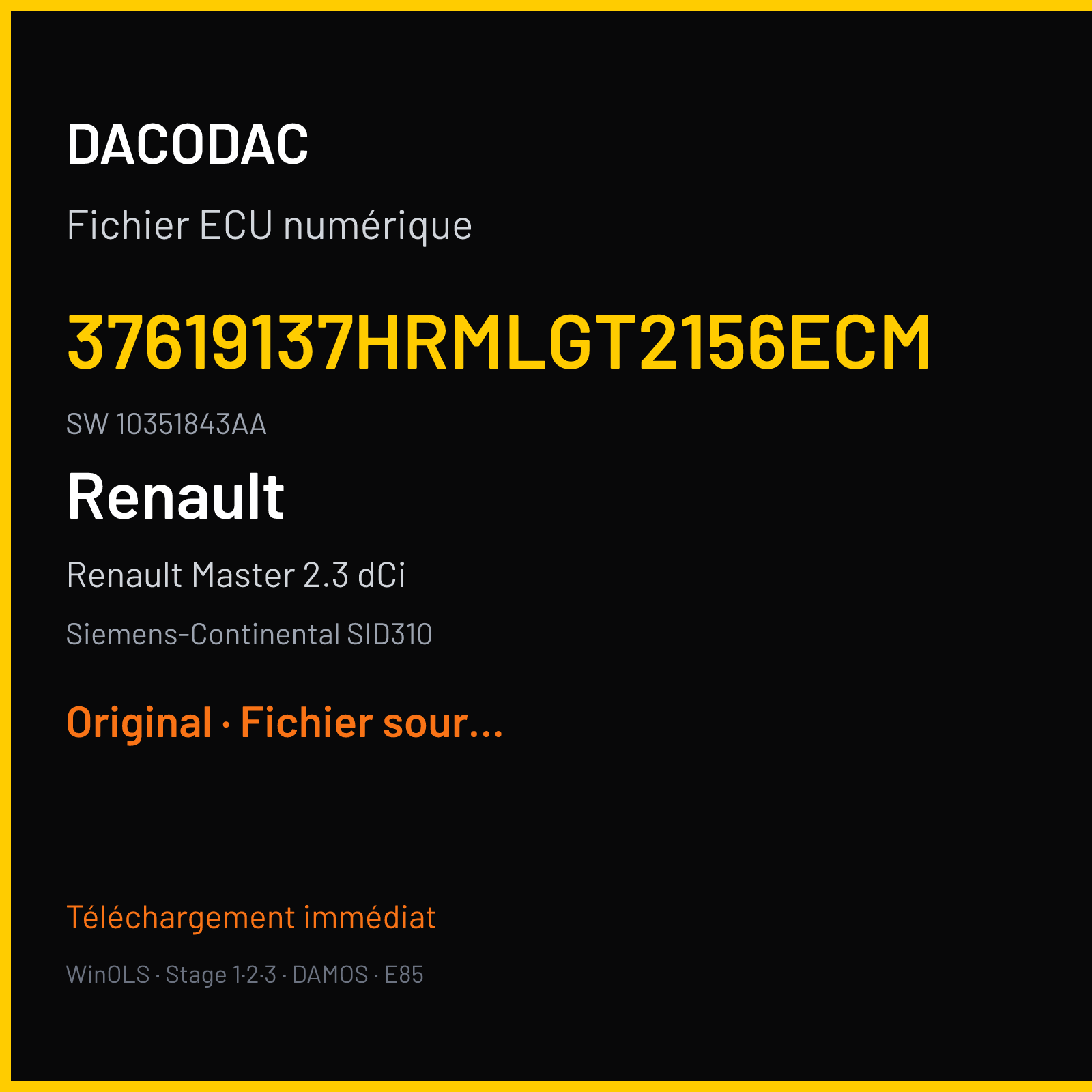 Renault Master 2.3 dCi 145 ch (2016) — Siemens-Continental SID310 — 37619137HRMLGT2156ECM · 10351843AA · RFZRFE429C000000 — Original