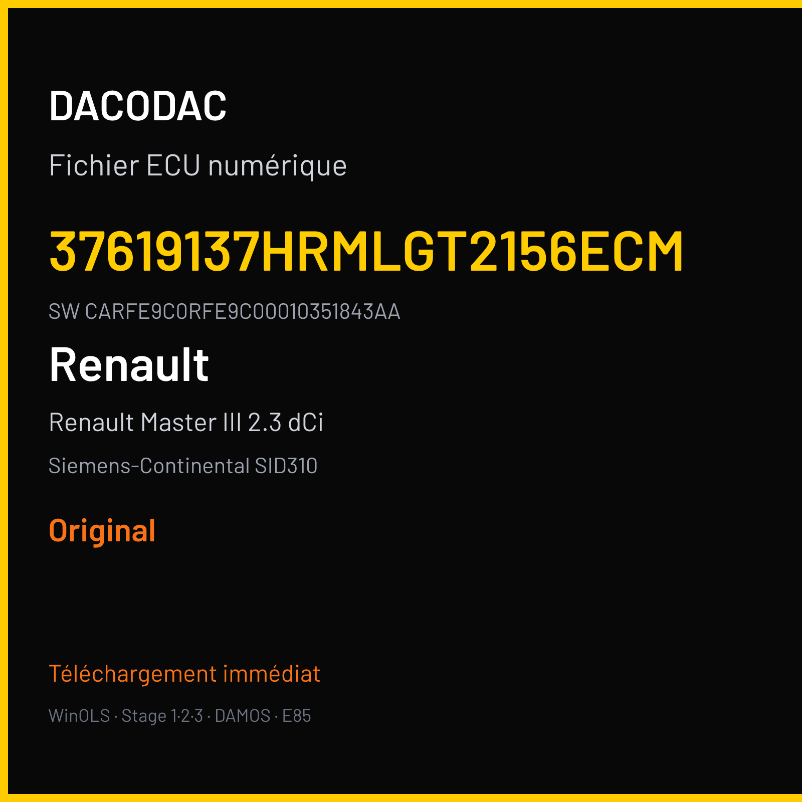 Renault Master III 2.3 dCi 145 ch (2017) — Siemens-Continental SID310 — 37619137HRMLGT2156ECM · CARFE9C0RFE9C00010351843AA · 8788R — Original