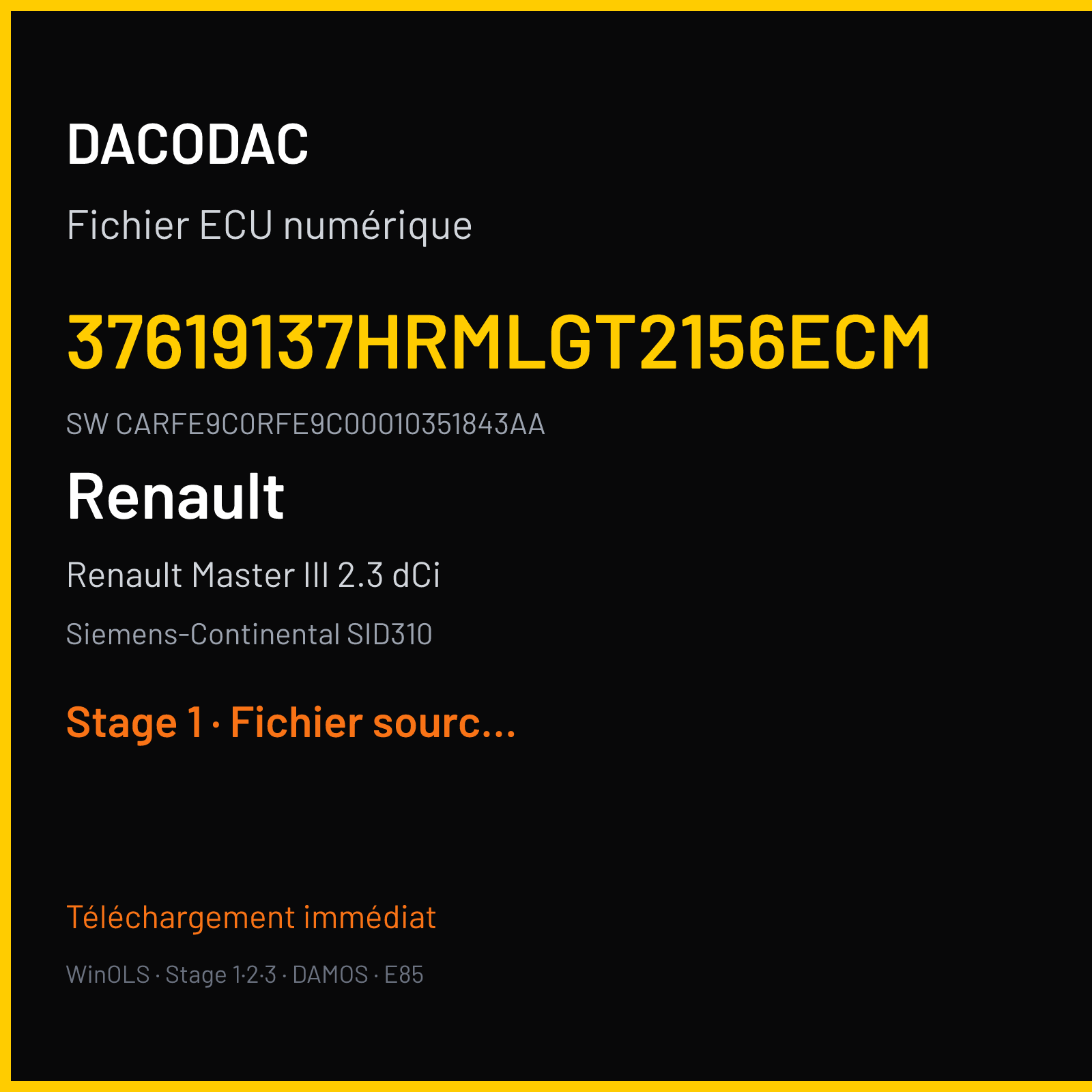 Renault Master III 2.3 dCi 145 ch (2017) — Siemens-Continental SID310 — 37619137HRMLGT2156ECM · CARFE9C0RFE9C00010351843AA · 8788R — Stage 1